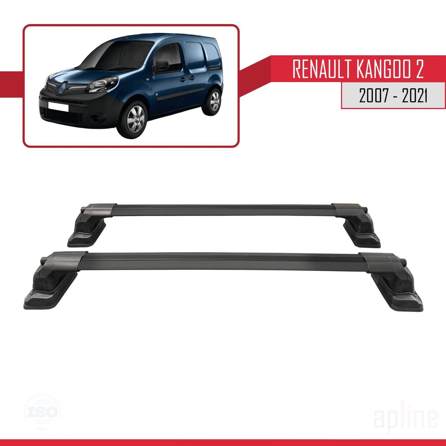 Compatible with Renault Kangoo 2 2007-2021 ACE-3 Car Roof Rack Cross Bar Black Aluminium 2 Bars