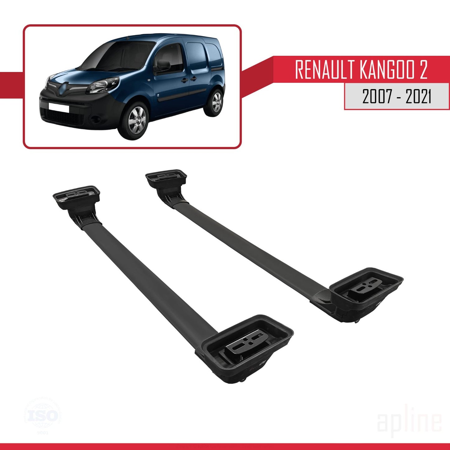Compatible with Renault Kangoo 2 2007-2021 ACE-3 Car Roof Rack Cross Bar Black Aluminium 2 Bars