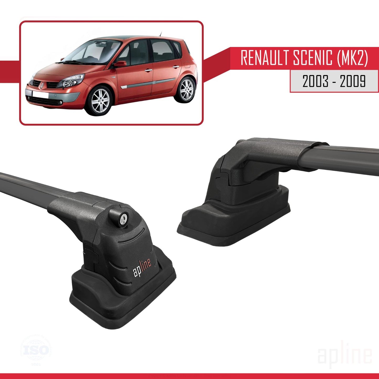 Compatible with Renault Scenic (MK2) 2003-2009 ACE-3 Car Roof Rack Cross Bar Black Aluminium 2 Bars