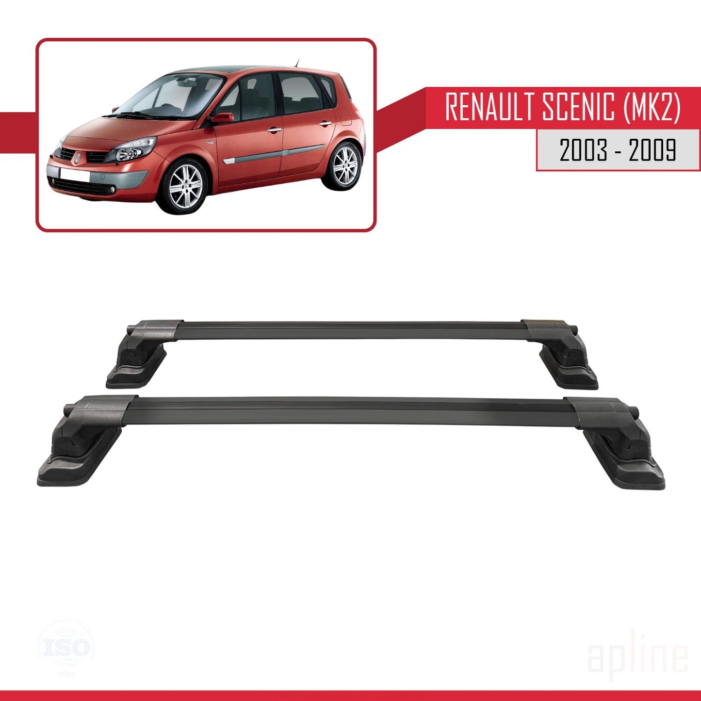 Compatible with Renault Scenic (MK2) 2003-2009 ACE-3 Car Roof Rack Cross Bar Black Aluminium 2 Bars