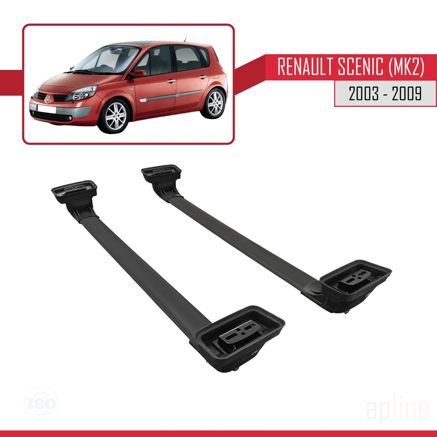 Compatible with Renault Scenic (MK2) 2003-2009 ACE-3 Car Roof Rack Cross Bar Black Aluminium 2 Bars
