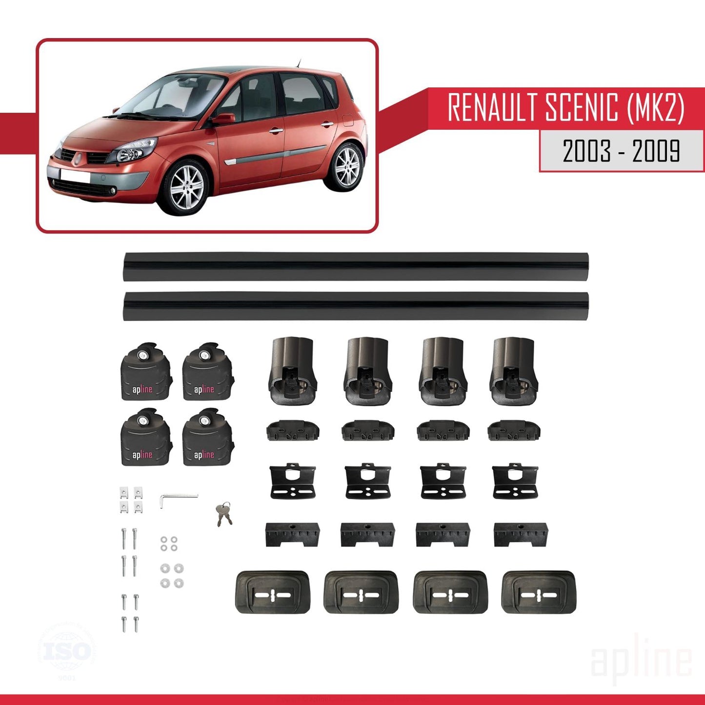 Compatible with Renault Scenic (MK2) 2003-2009 ACE-3 Car Roof Rack Cross Bar Black Aluminium 2 Bars