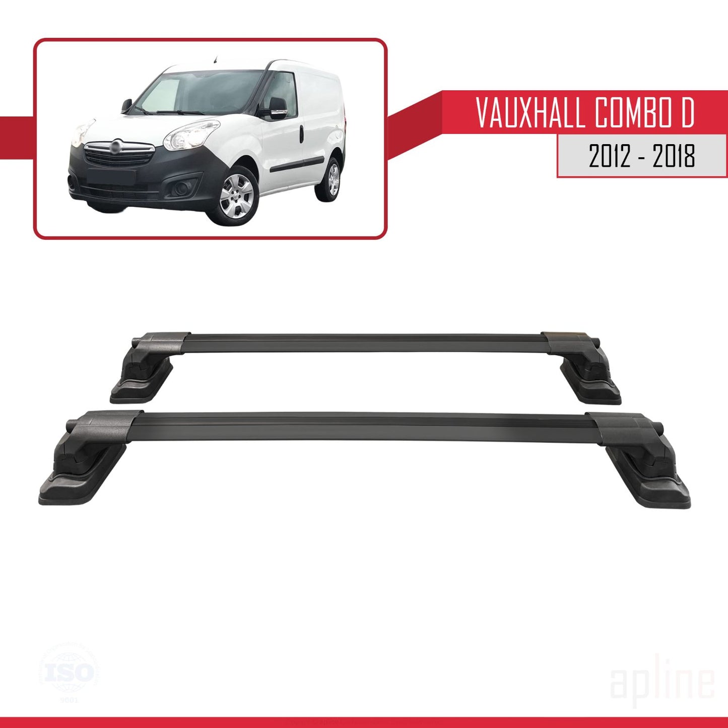 Compatible with Vauxhall Combo D 2012-2018 ACE-3 Car Roof Rack Cross Bar Black Aluminium 2 Bars