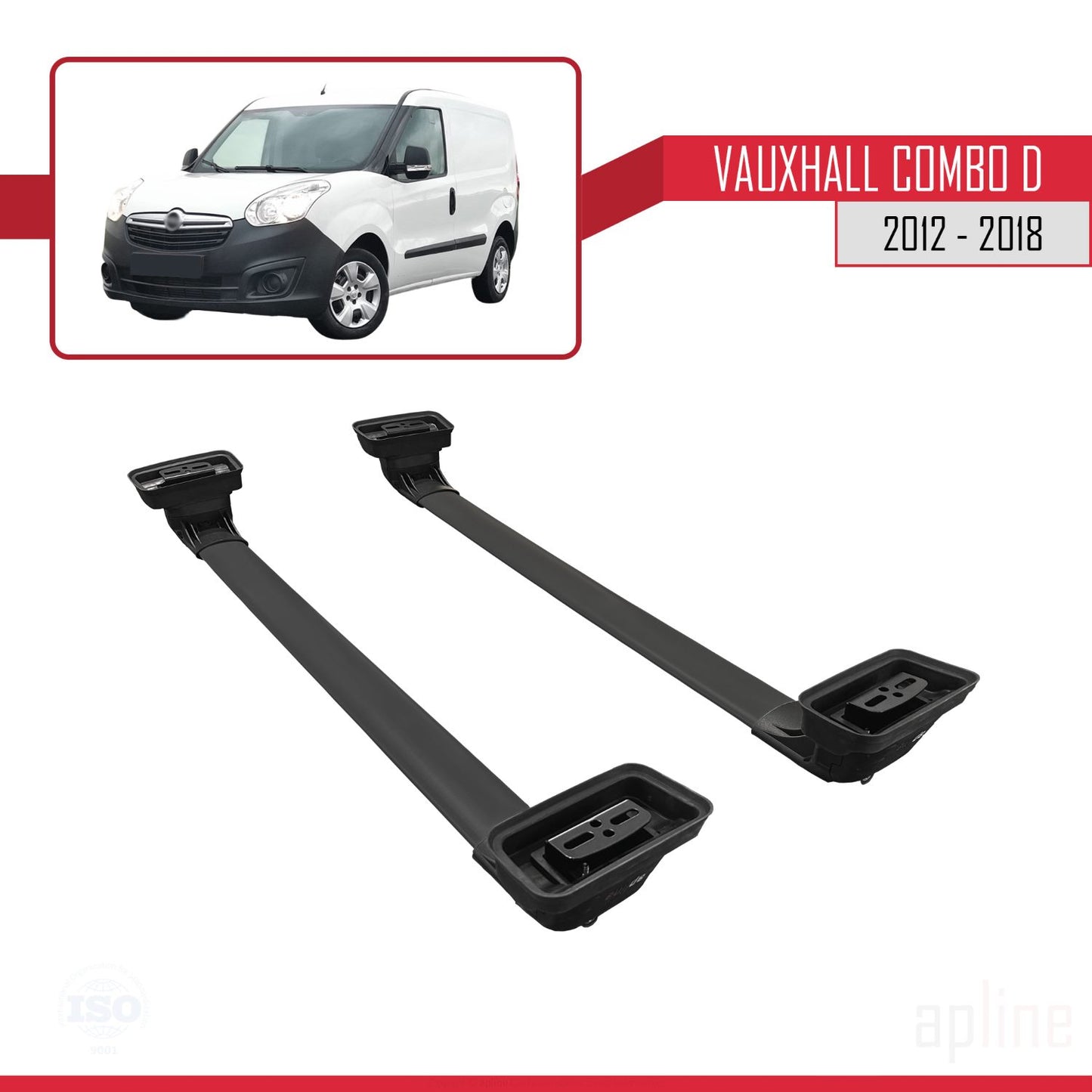 Compatible with Vauxhall Combo D 2012-2018 ACE-3 Car Roof Rack Cross Bar Black Aluminium 2 Bars