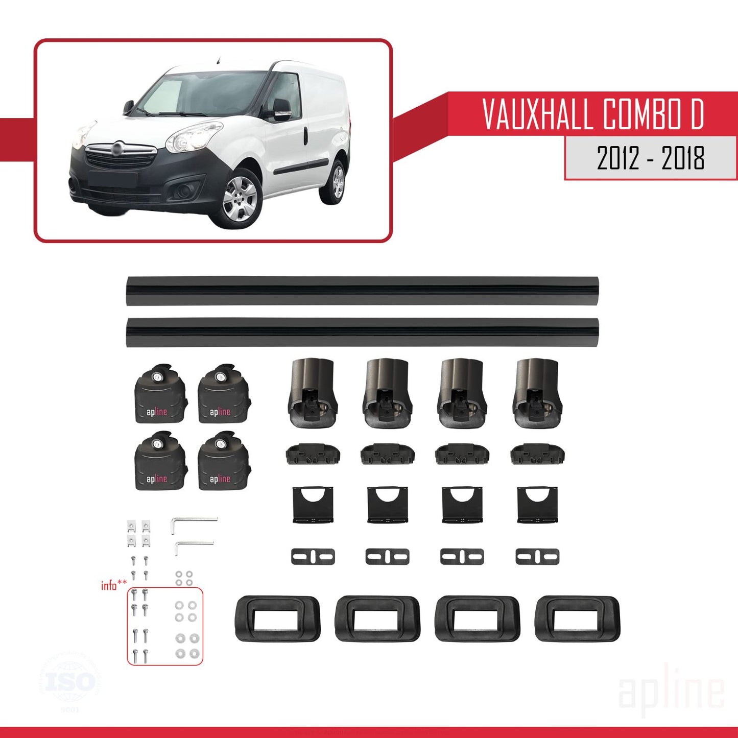 Compatible with Vauxhall Combo D 2012-2018 ACE-3 Car Roof Rack Cross Bar Black Aluminium 2 Bars