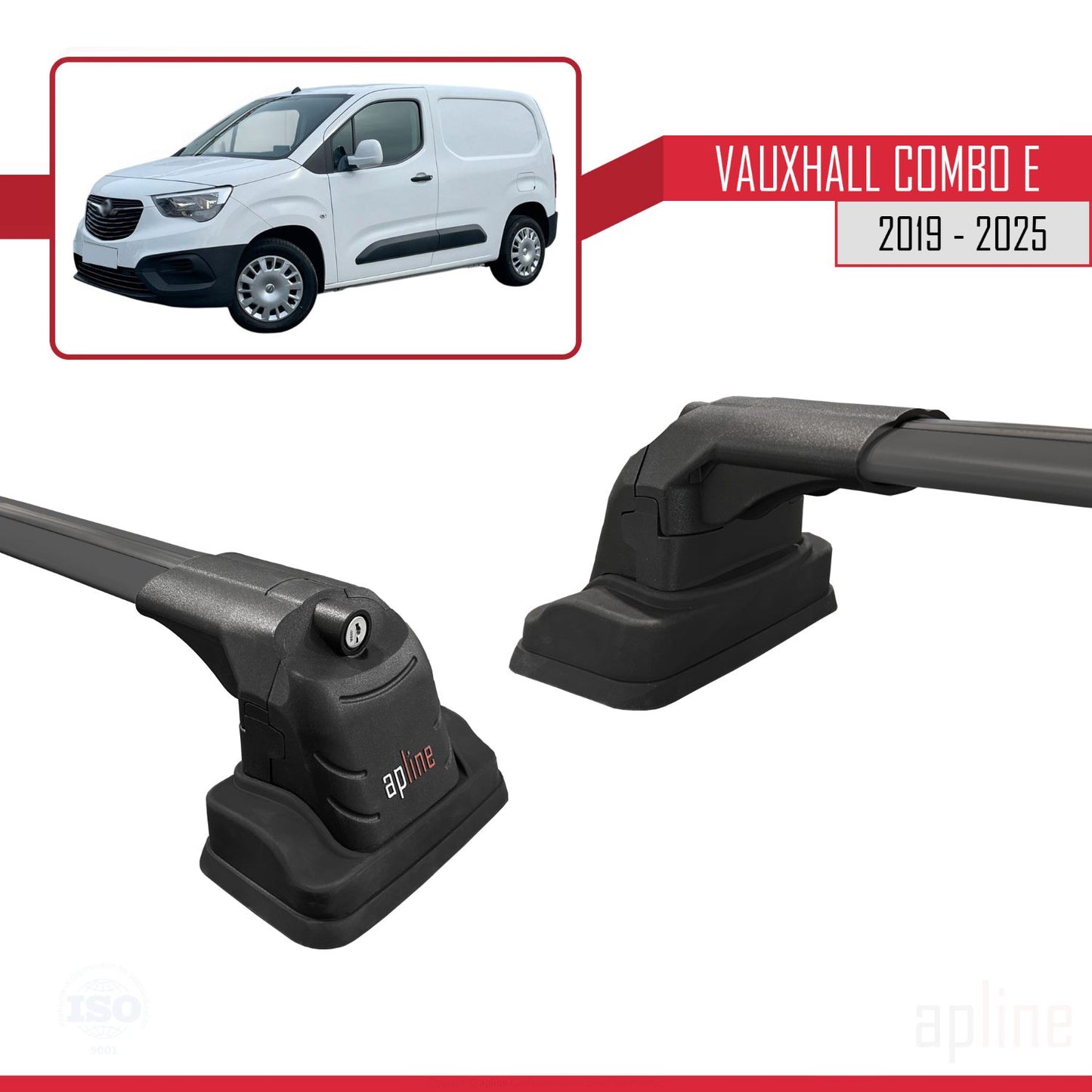 Compatible with Vauxhall Combo E 2019-2025 ACE-3 Car Roof Rack Cross Bar Black Aluminium 2 Bars