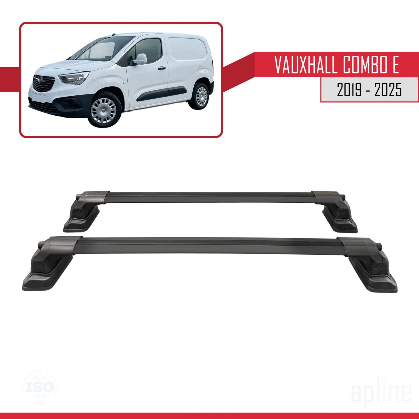 Compatible with Vauxhall Combo E 2019-2025 ACE-3 Car Roof Rack Cross Bar Black Aluminium 2 Bars
