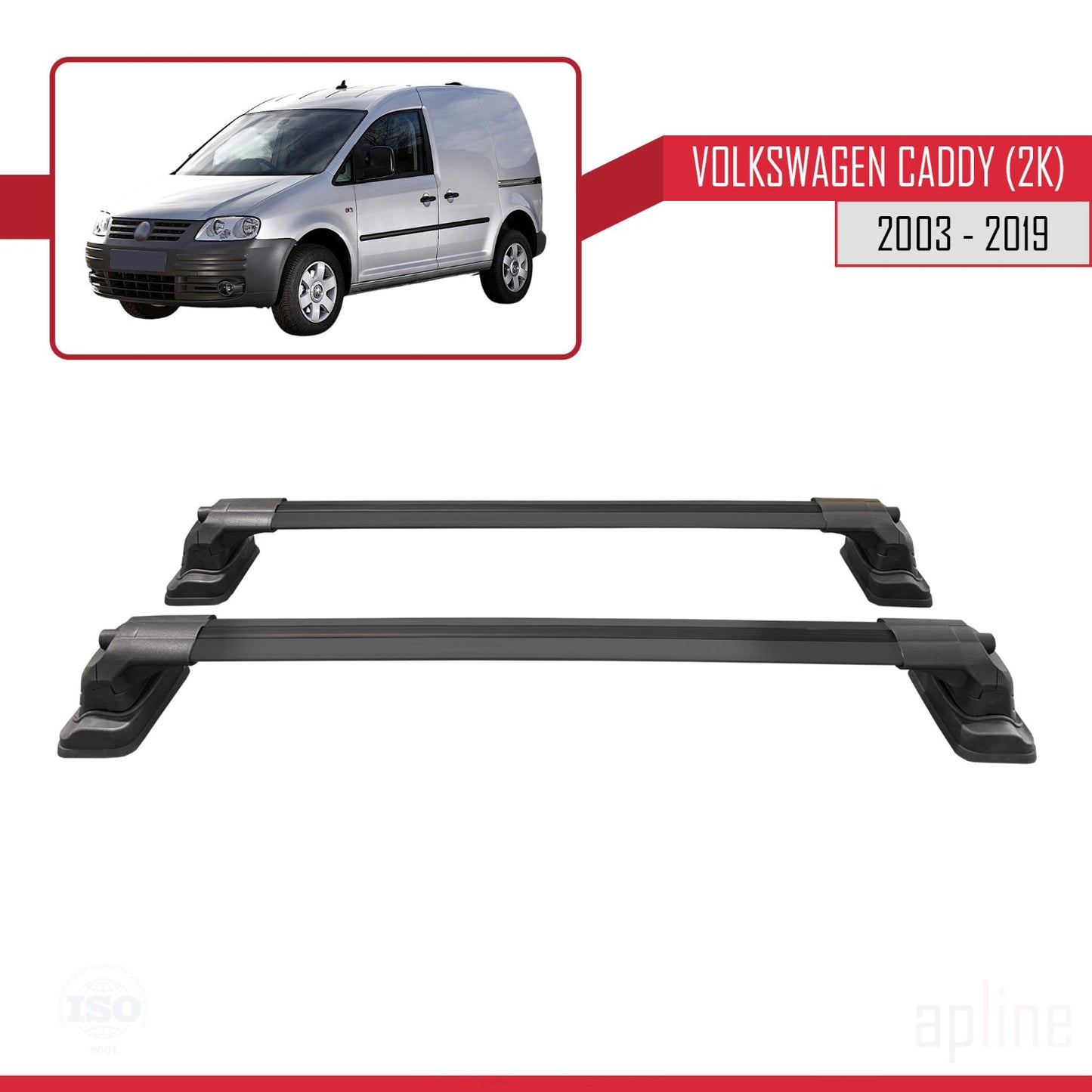 Compatible with Volkswagen Caddy (2K) 2003-2019 ACE-3 Car Roof Rack Cross Bar Black Aluminium 2 Bars