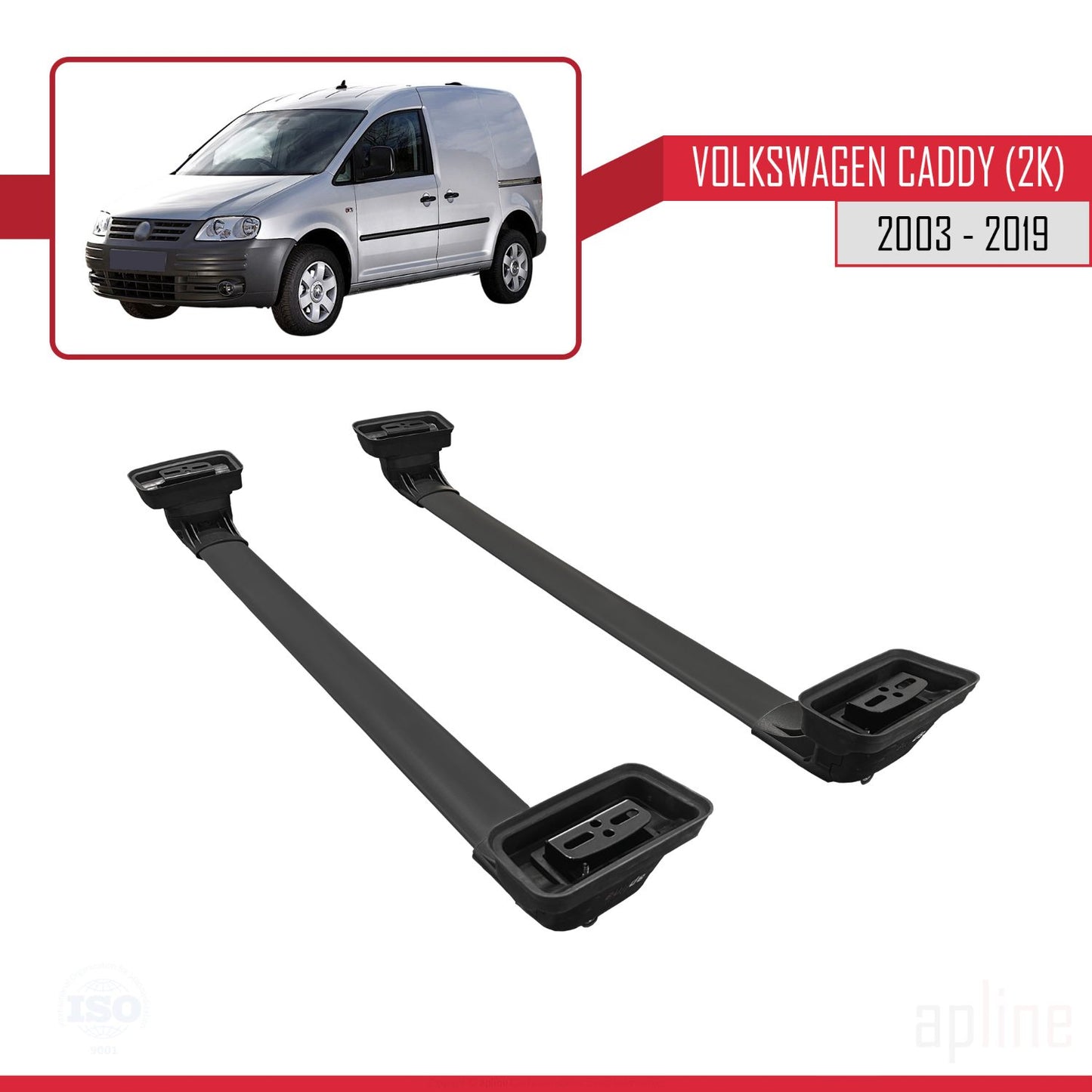 Compatible with Volkswagen Caddy (2K) 2003-2019 ACE-3 Car Roof Rack Cross Bar Black Aluminium 2 Bars