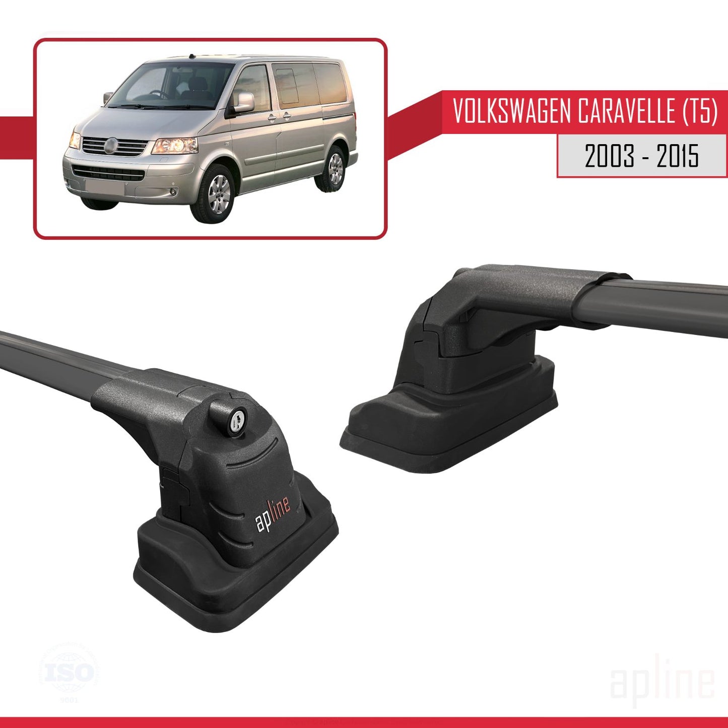 Compatible with Volkswagen Caravelle (T5) 2003-2015 ACE-3 Car Roof Rack Cross Bar Black Aluminium 2 Bars