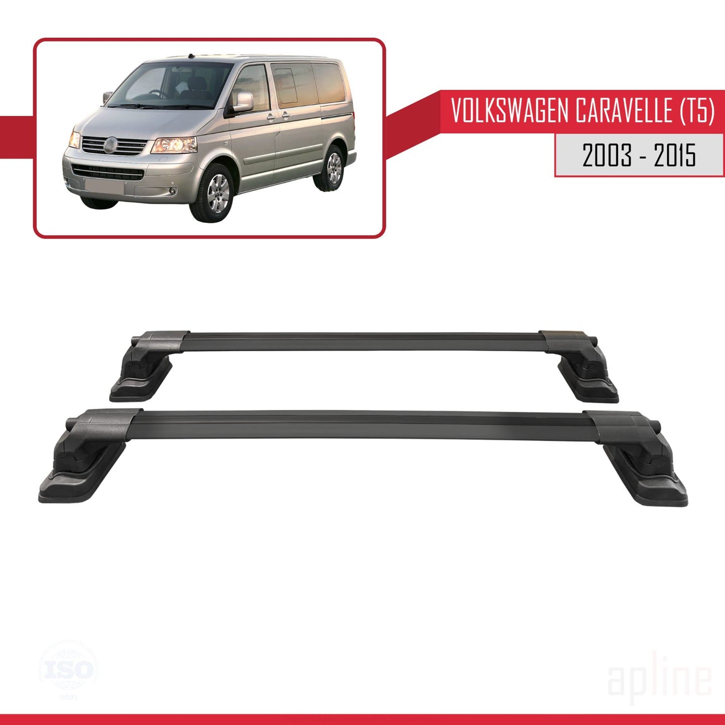 Compatible with Volkswagen Caravelle (T5) 2003-2015 ACE-3 Car Roof Rack Cross Bar Black Aluminium 2 Bars