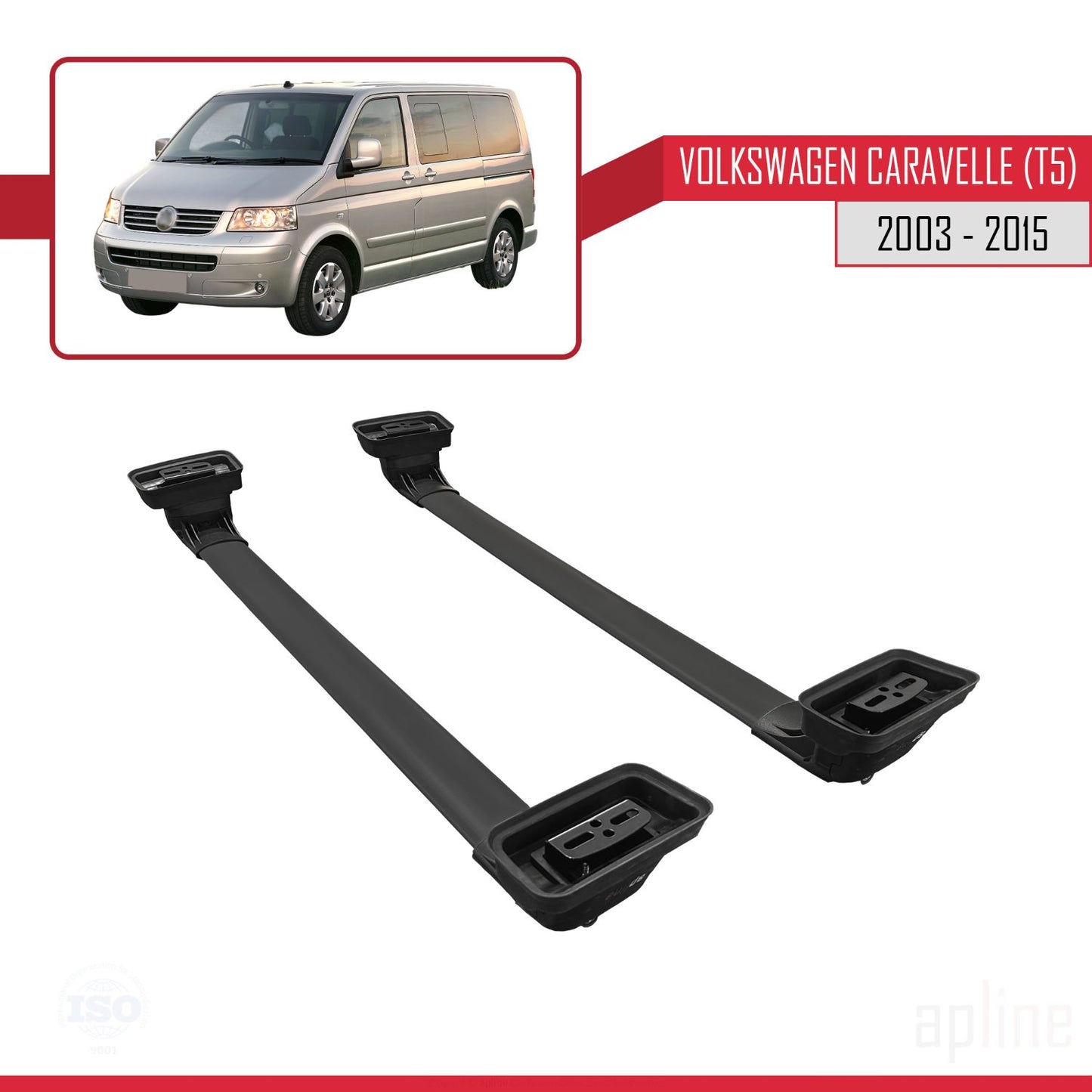 Compatible with Volkswagen Caravelle (T5) 2003-2015 ACE-3 Car Roof Rack Cross Bar Black Aluminium 2 Bars