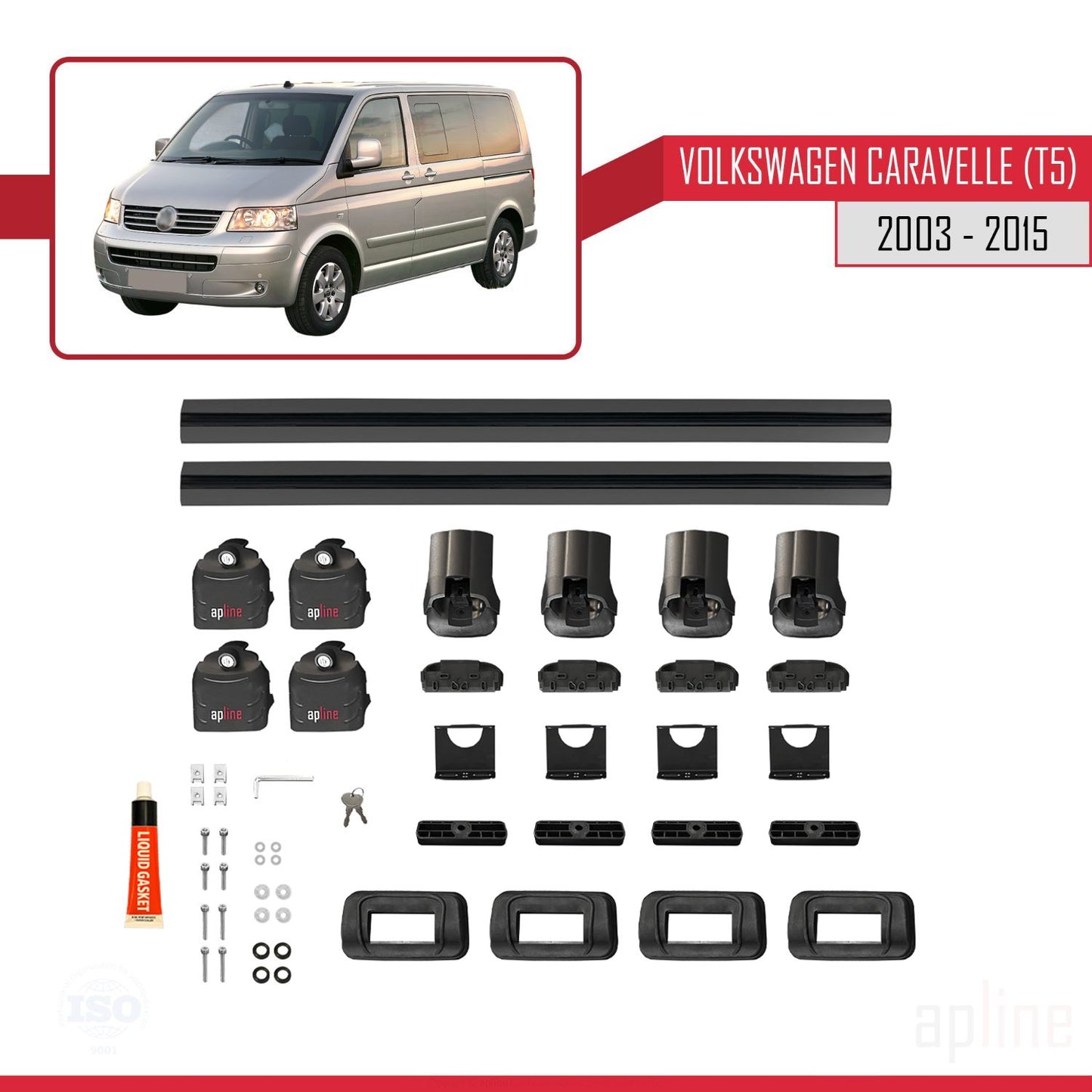 Compatible with Volkswagen Caravelle (T5) 2003-2015 ACE-3 Car Roof Rack Cross Bar Black Aluminium 2 Bars