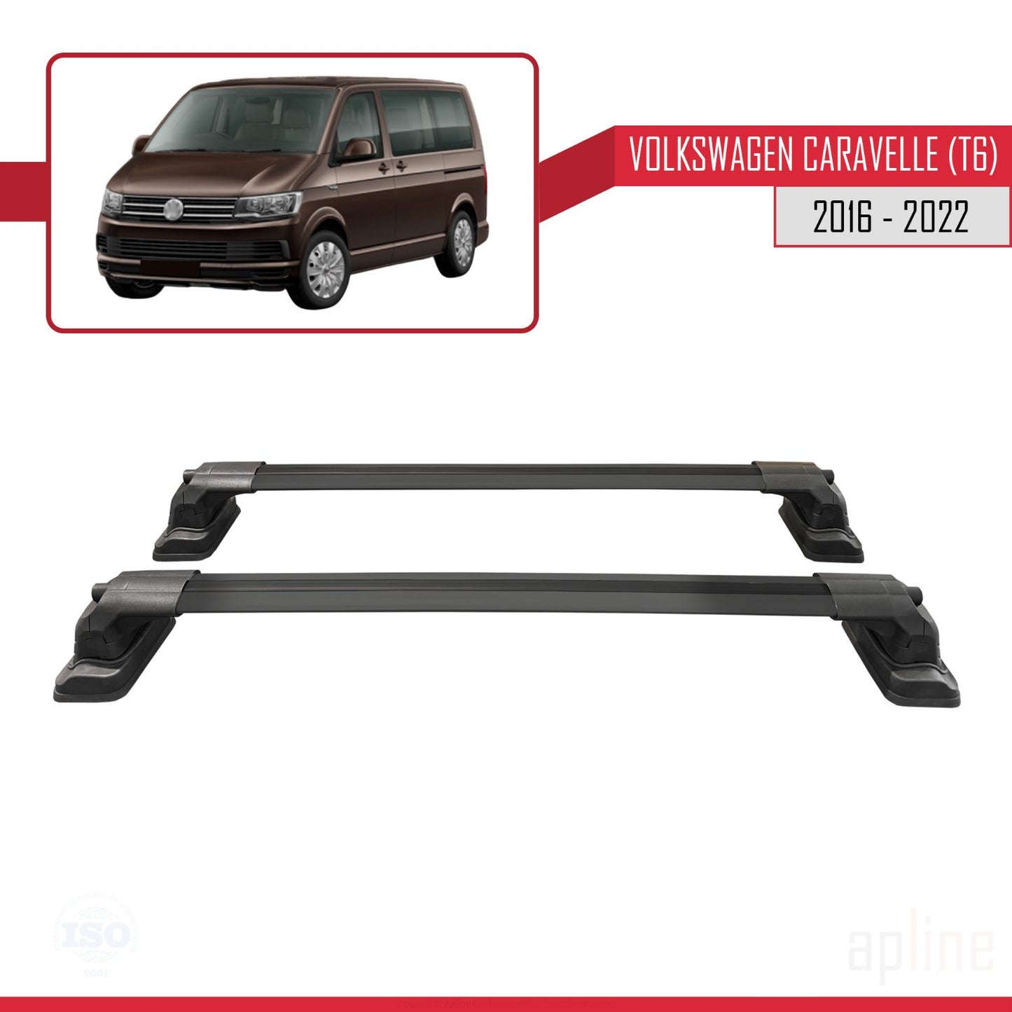 Compatible with Volkswagen Caravelle (T6) 2016-2022 ACE-3 Car Roof Rack Cross Bar Black Aluminium 2 Bars