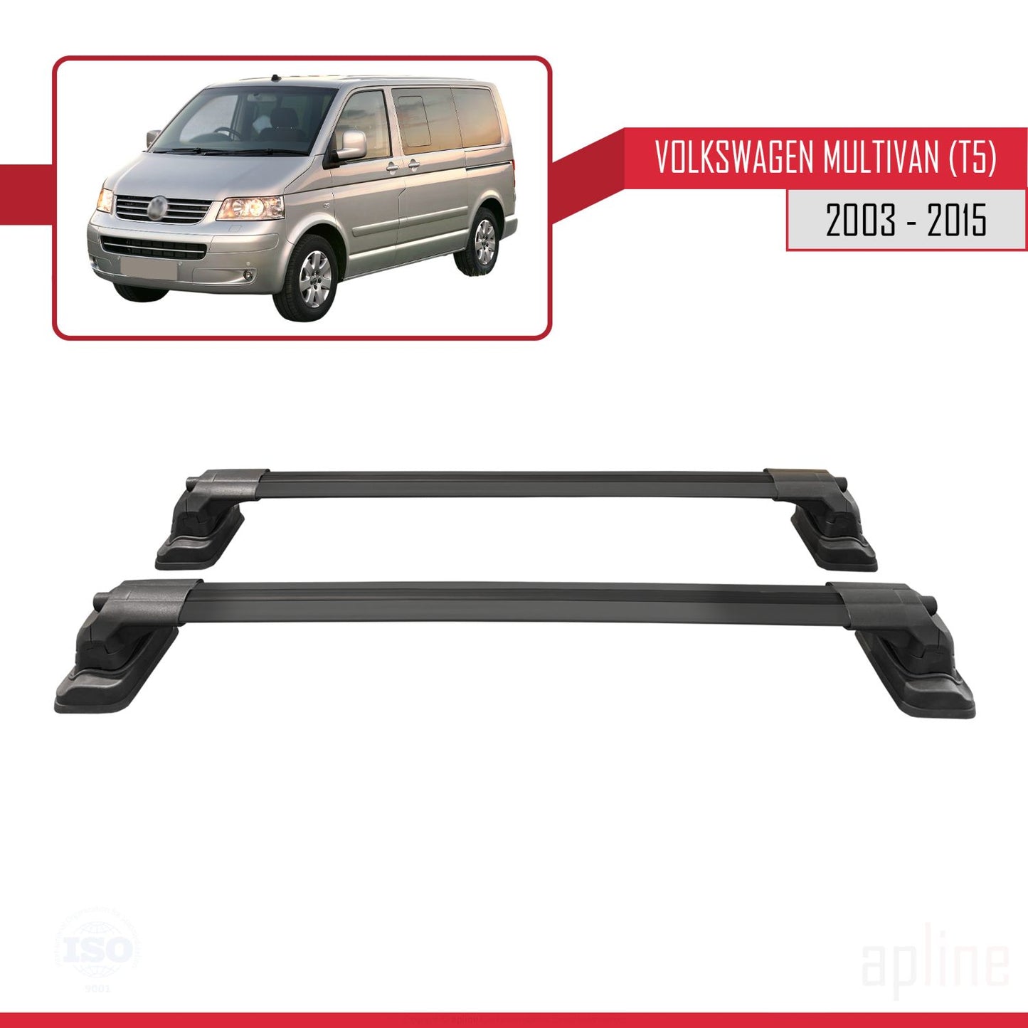 Compatible with Volkswagen Multivan (T5) 2003-2015 ACE-3 Car Roof Rack Cross Bar Black Aluminium 2 Bars
