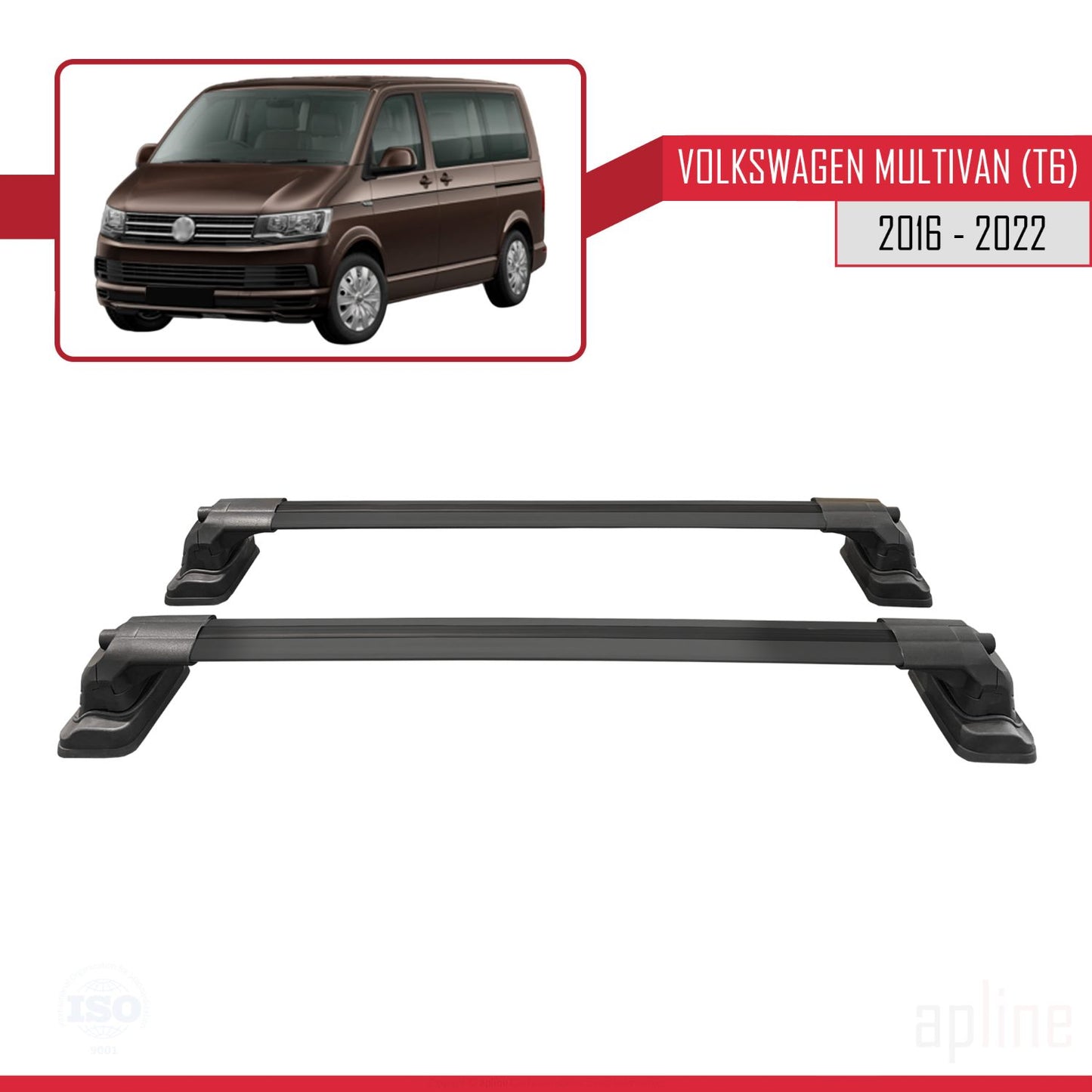 Compatible with Volkswagen Multivan (T6) 2016-2022 ACE-3 Car Roof Rack Cross Bar Black Aluminium 2 Bars