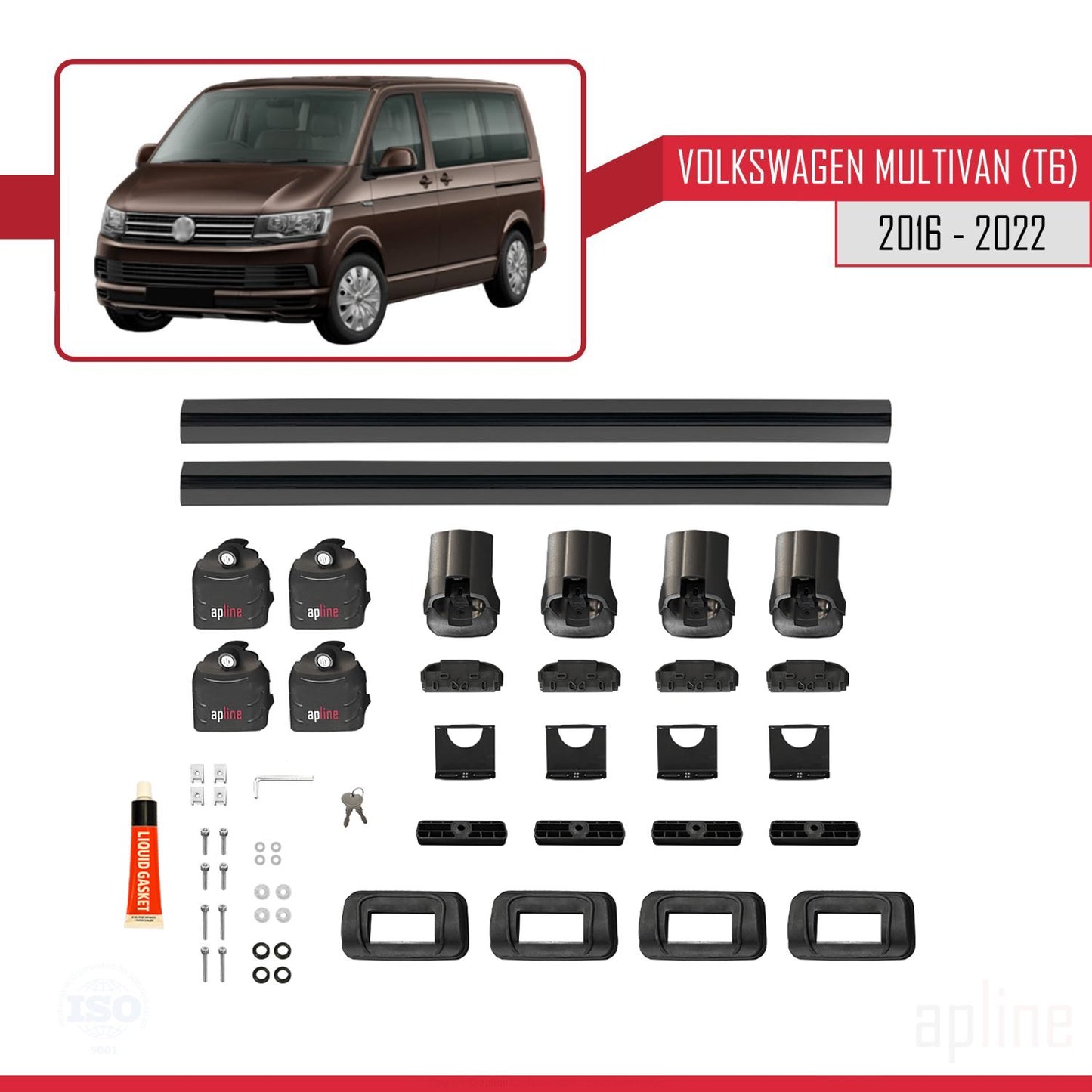 Compatible with Volkswagen Multivan (T6) 2016-2022 ACE-3 Car Roof Rack Cross Bar Black Aluminium 2 Bars