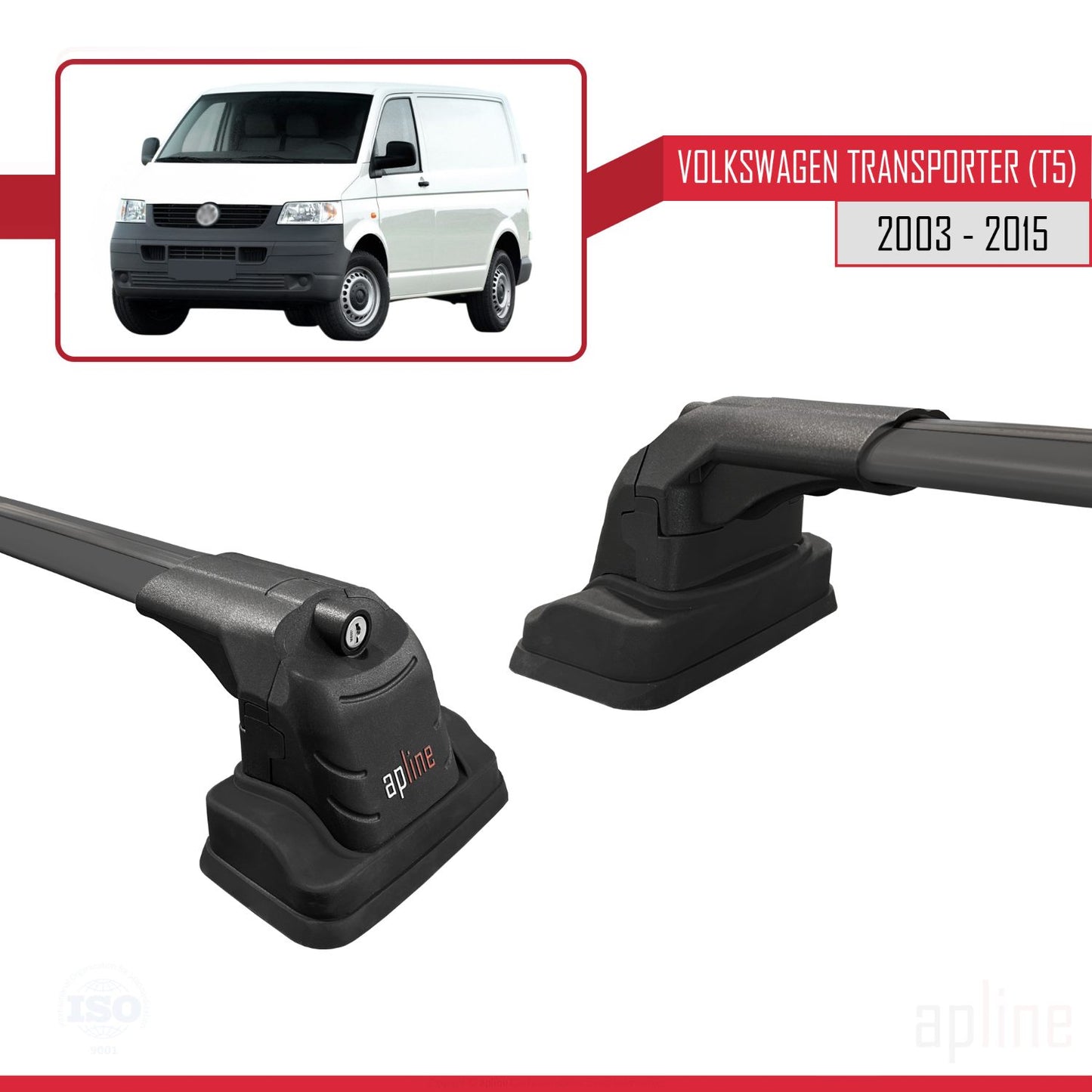 Compatible with Volkswagen Transporter (T5) 2003-2015 ACE-3 Car Roof Rack Cross Bar Black Aluminium 2 Bars
