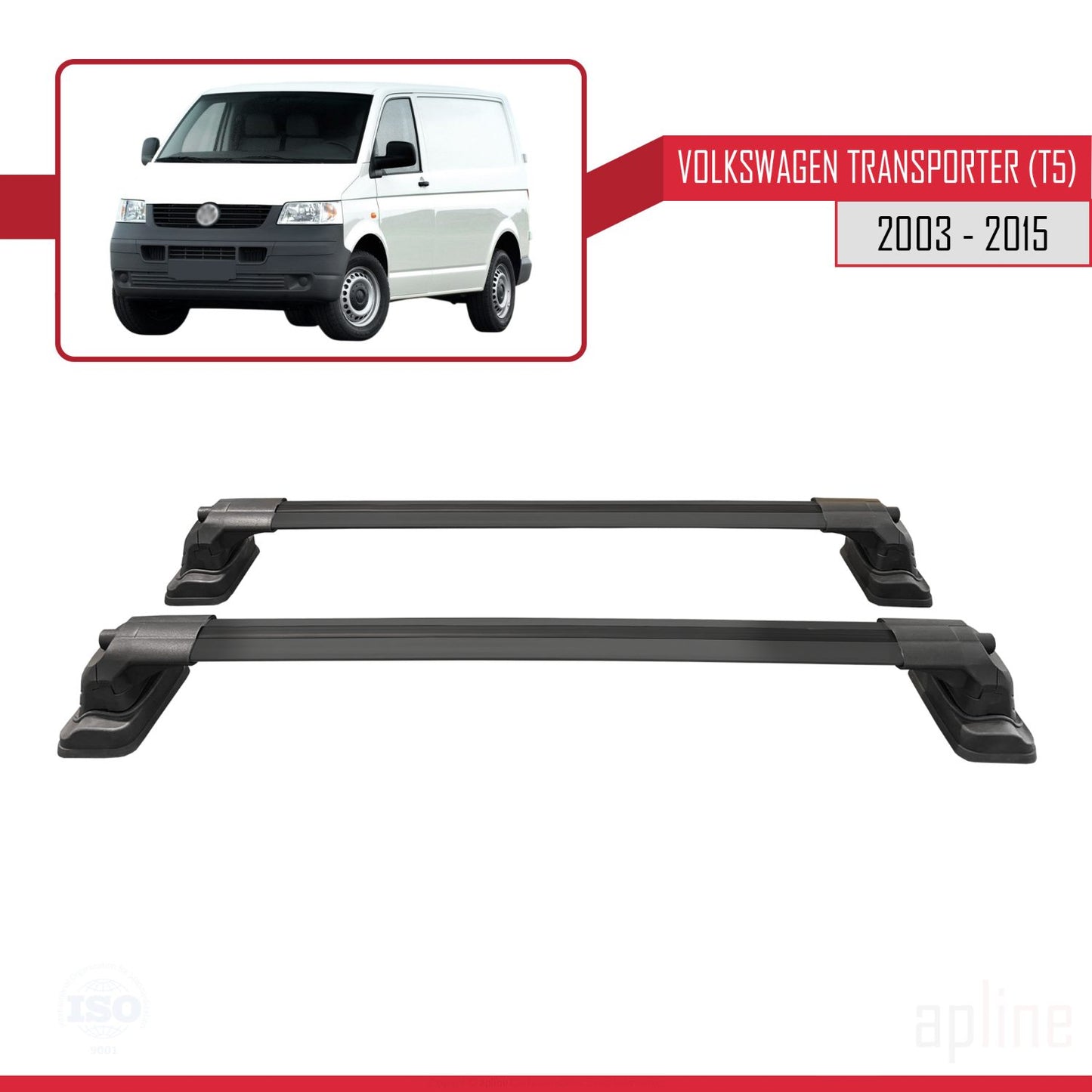 Compatible with Volkswagen Transporter (T5) 2003-2015 ACE-3 Car Roof Rack Cross Bar Black Aluminium 2 Bars
