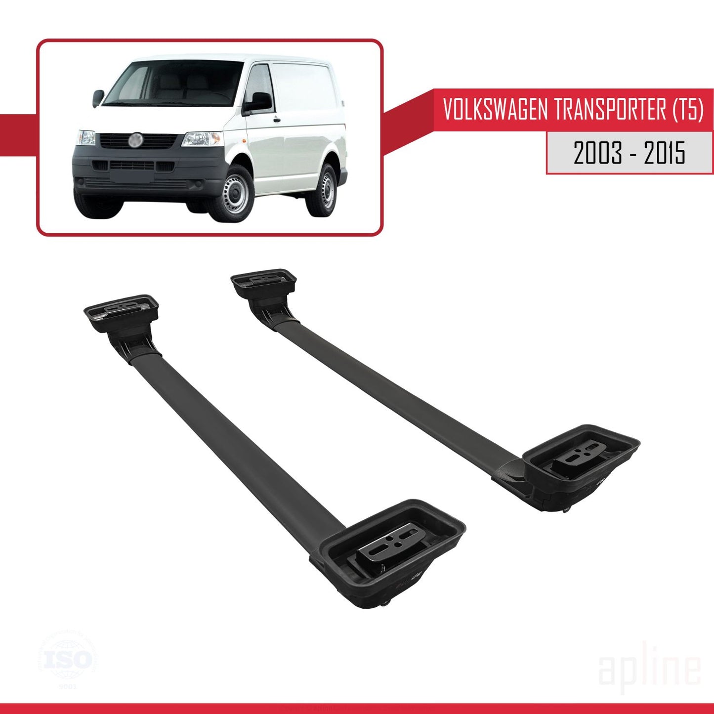 Compatible with Volkswagen Transporter (T5) 2003-2015 ACE-3 Car Roof Rack Cross Bar Black Aluminium 2 Bars