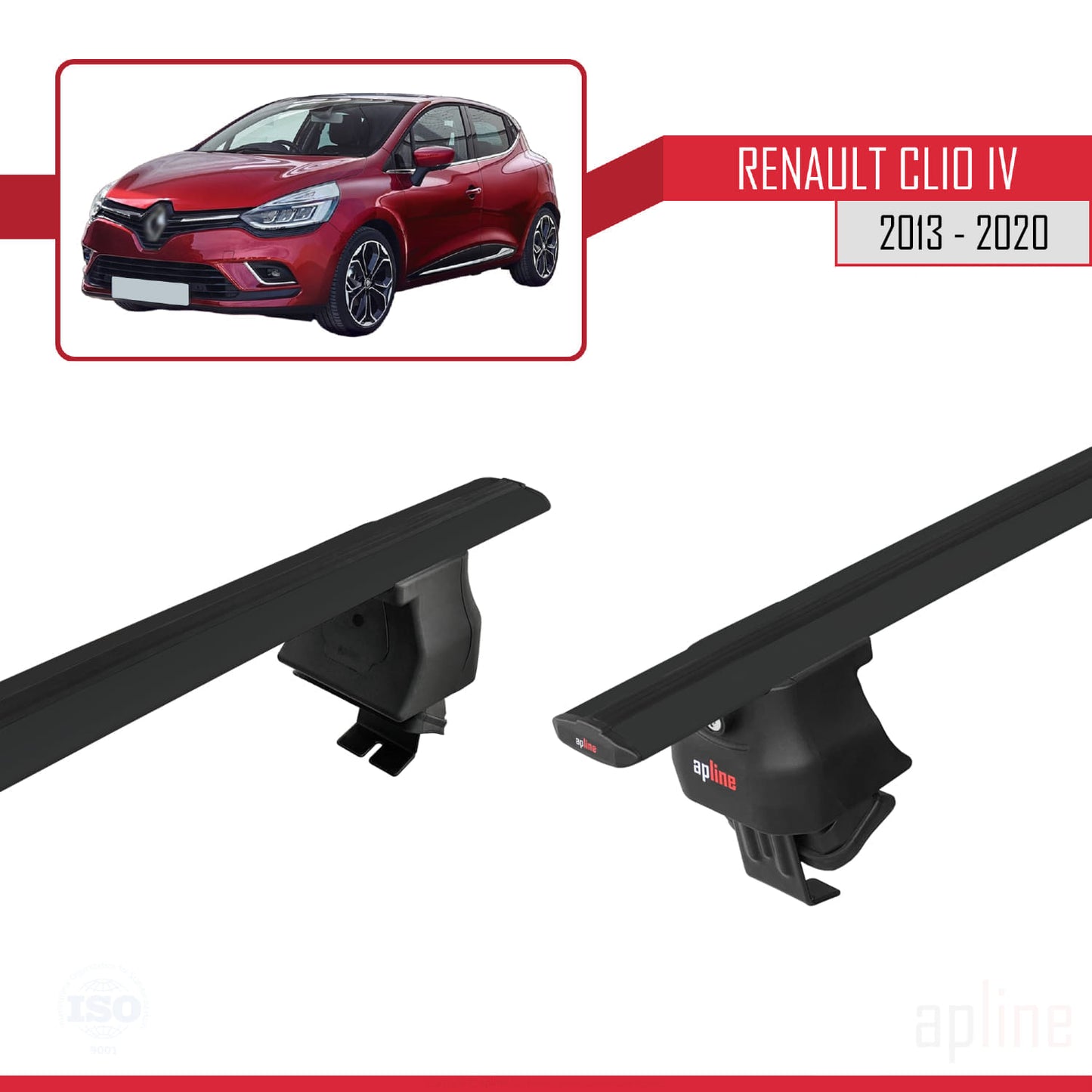 Compatible with Renault Clio 4 2013-2020 ACE-4 Car Roof Rack Cross Bar Black Aluminium 2 Bars