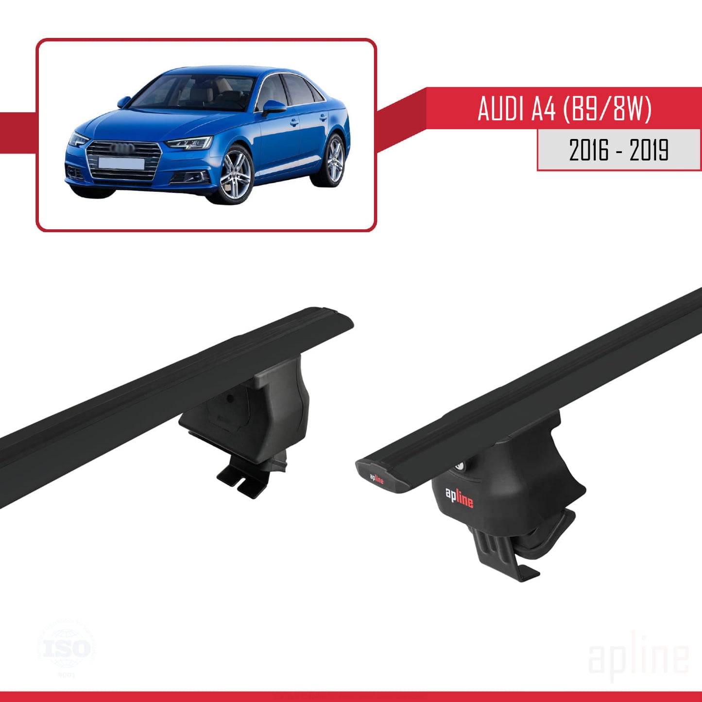 Compatible with Audi A4 (B9) Pre-Facelift 2016-2019 ACE-4 Car Roof Rack Cross Bar Black Aluminium 2 Bars