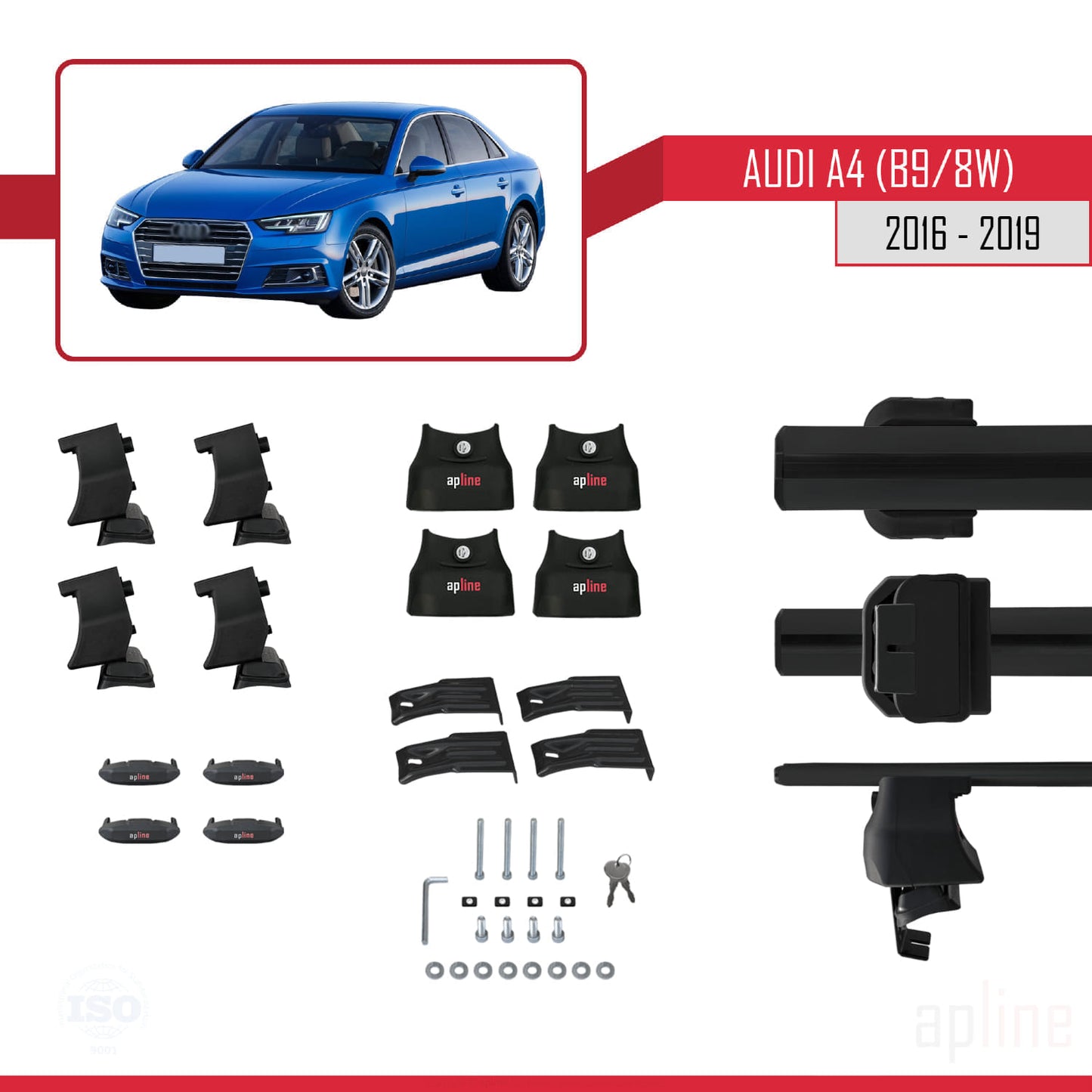 Compatible with Audi A4 (B9) Pre-Facelift 2016-2019 ACE-4 Car Roof Rack Cross Bar Black Aluminium 2 Bars