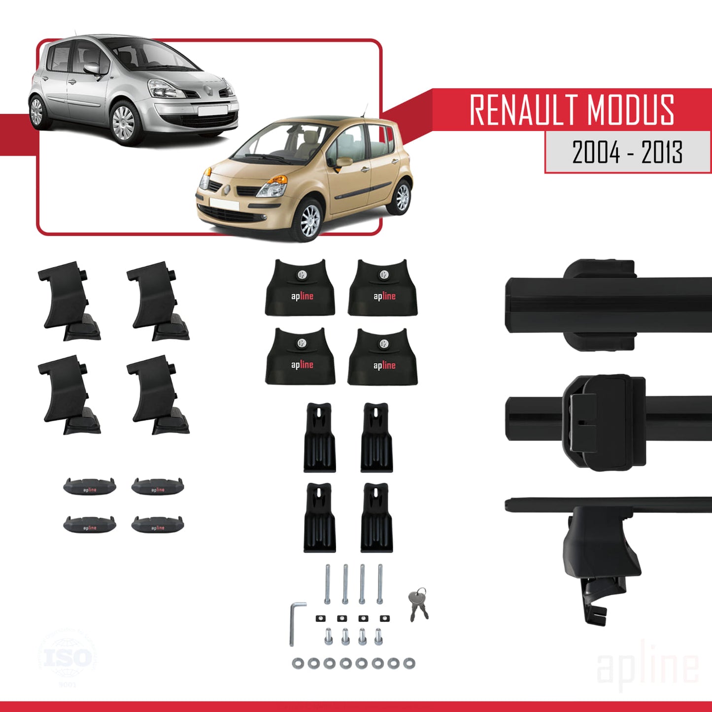 Compatible with Renault Modus 2004-2013 ACE-4 Car Roof Rack Cross Bar Black Aluminium 2 Bars