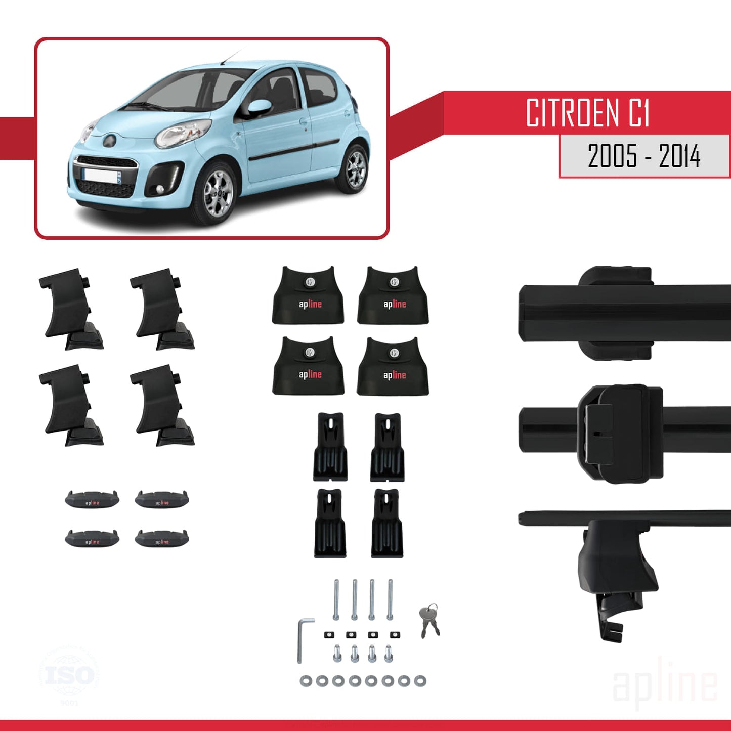 Compatible with Citroen C1 2005-2014 ACE-4 Car Roof Rack Cross Bar Black Aluminium 2 Bars