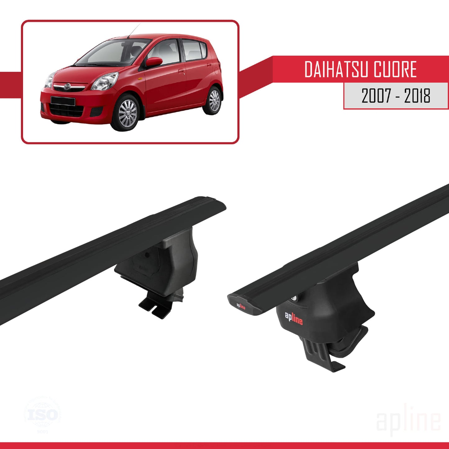 Compatible with Daihatsu Cuore 2007-2018 ACE-4 Car Roof Rack Cross Bar Black Aluminium 2 Bars