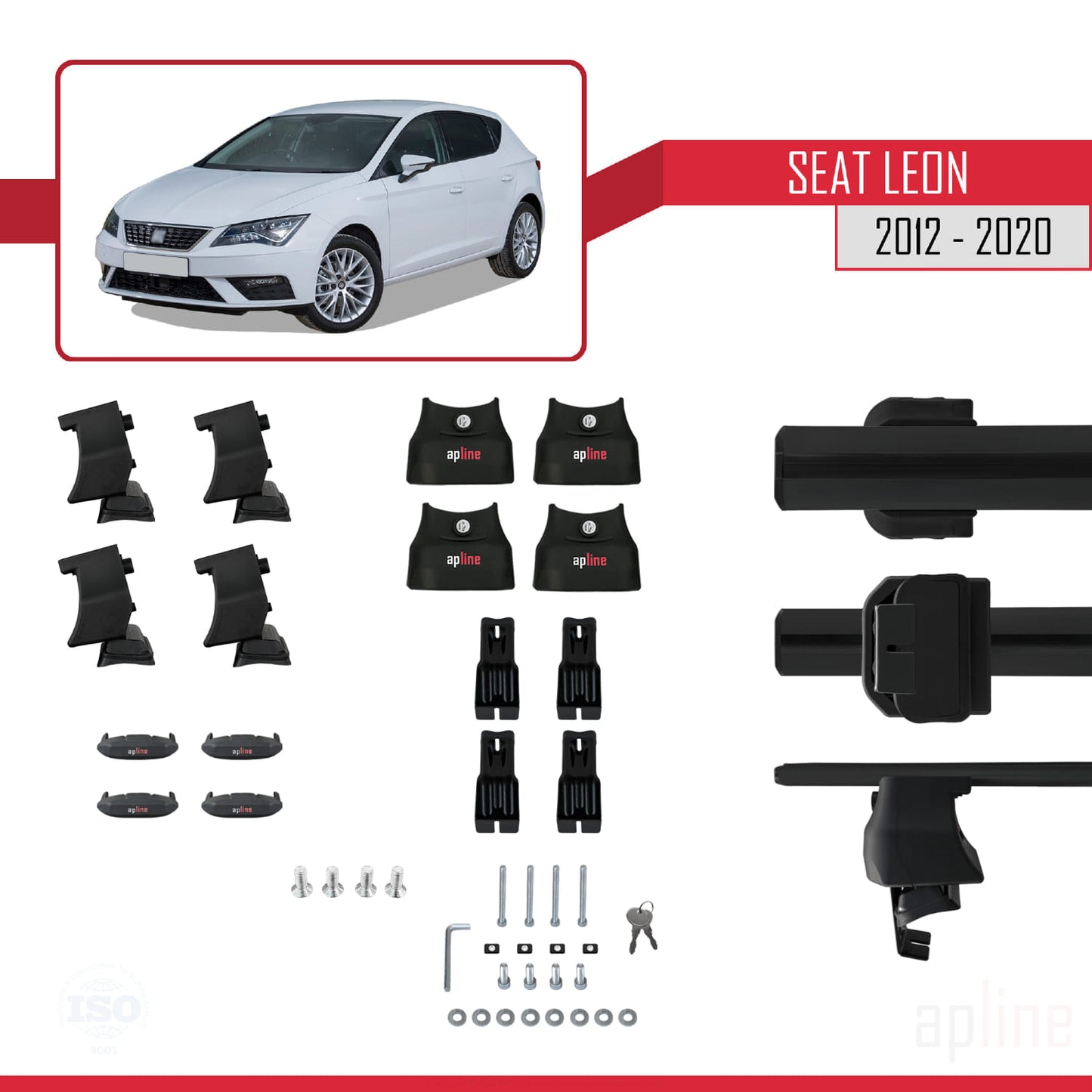 Compatible with Seat Leon 3 (5F) 2012-2020 ACE-4 Car Roof Rack Cross Bar Black Aluminium 2 Bars