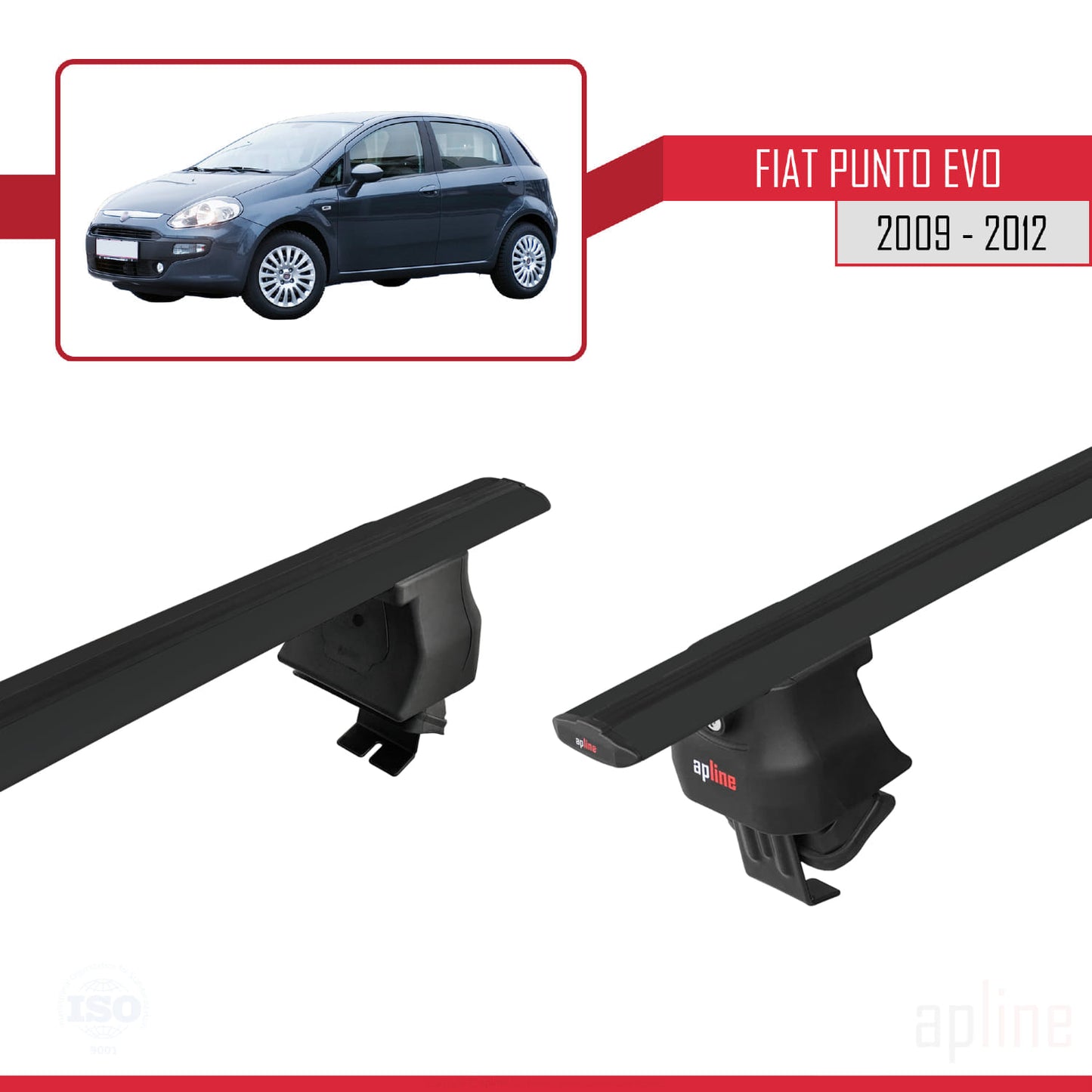 Compatible with Fiat Punto Evo (199) 2009-2012 ACE-4 Car Roof Rack Cross Bar Black Aluminium 2 Bars