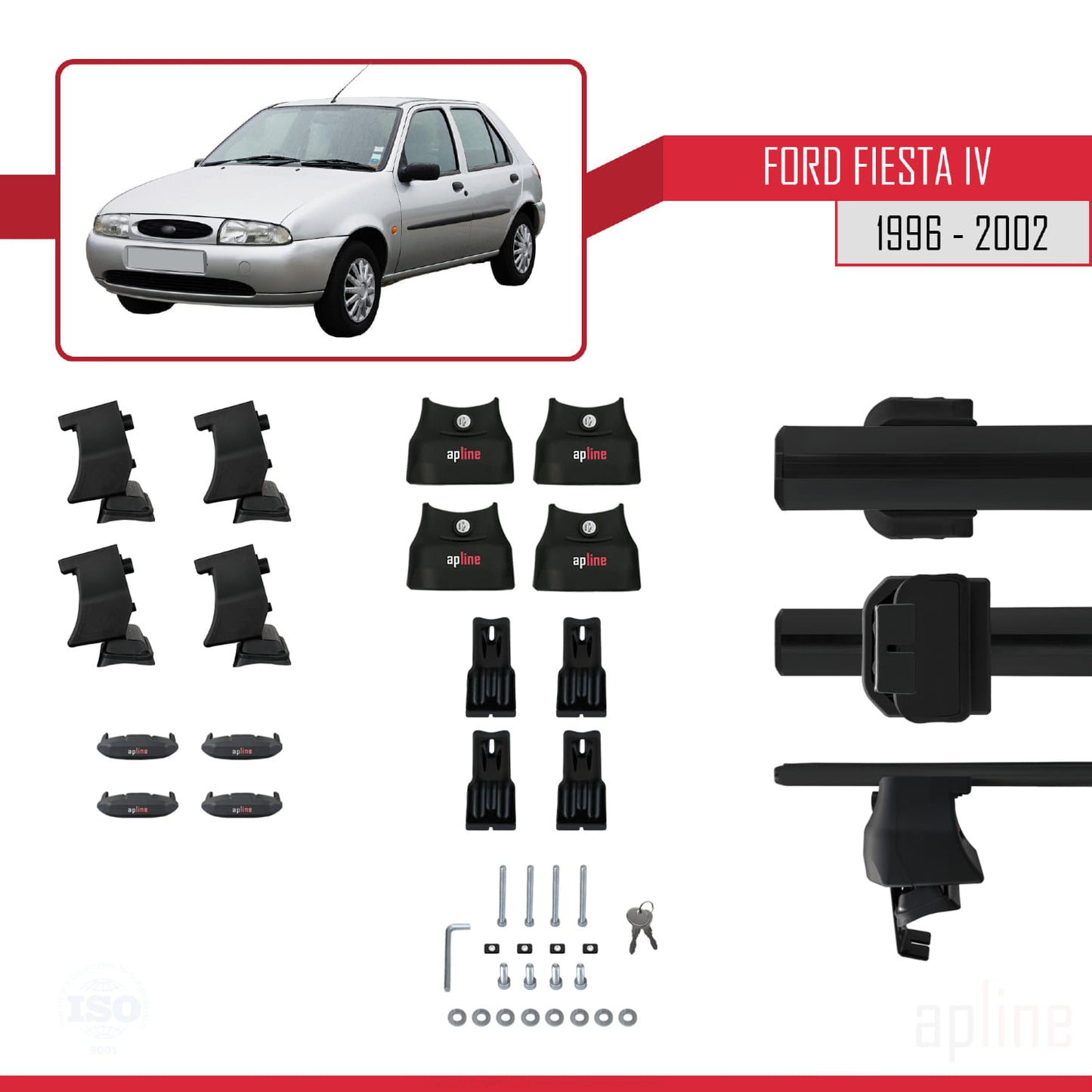 Compatible with Ford Fiesta 4 1996-2002 ACE-4 Car Roof Rack Cross Bar Black Aluminium 2 Bars