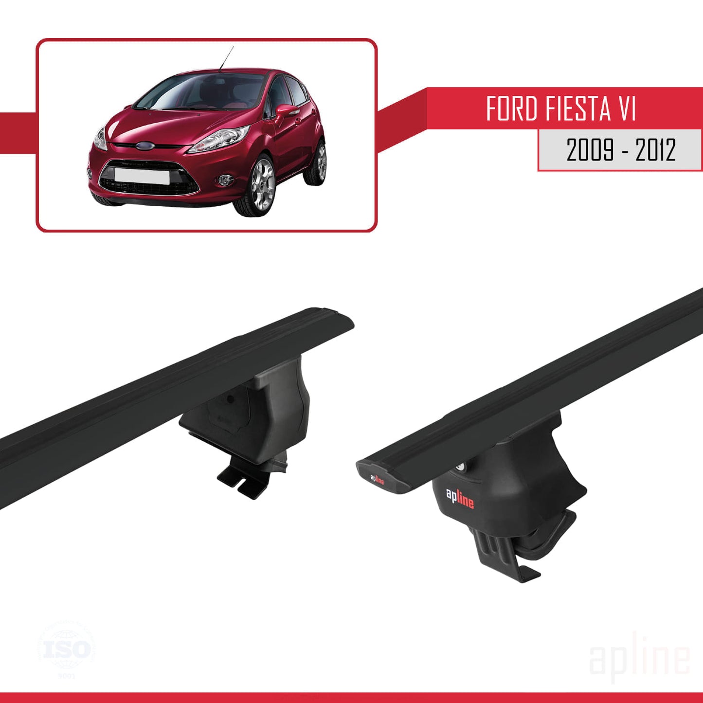 Compatible with Ford Fiesta 6 Pre-Facelift 2009-2012 ACE-4 Car Roof Rack Cross Bar Black Aluminium 2 Bars