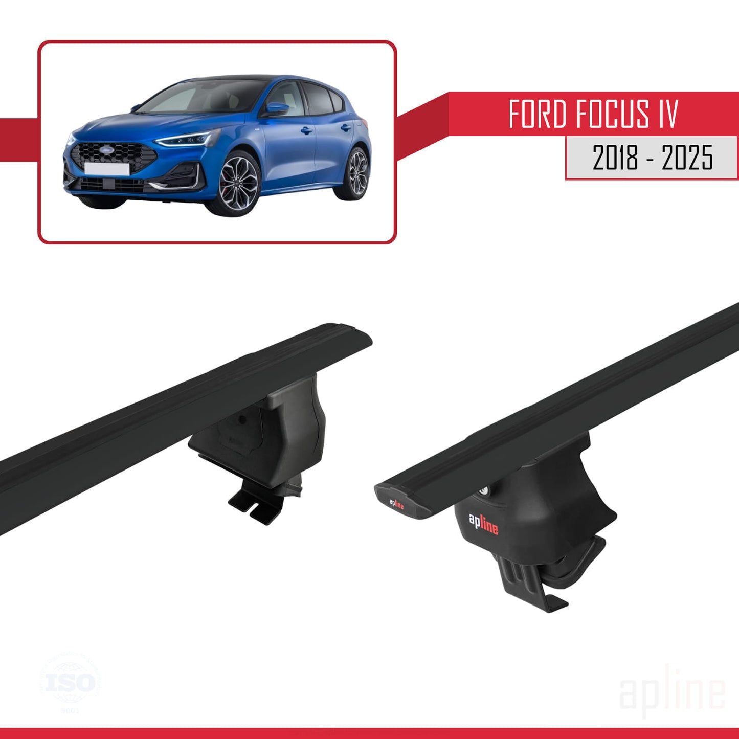 Compatible with Ford Focus 4 (C519) 2018-2025 ACE-4 Car Roof Rack Cross Bar Black Aluminium 2 Bars