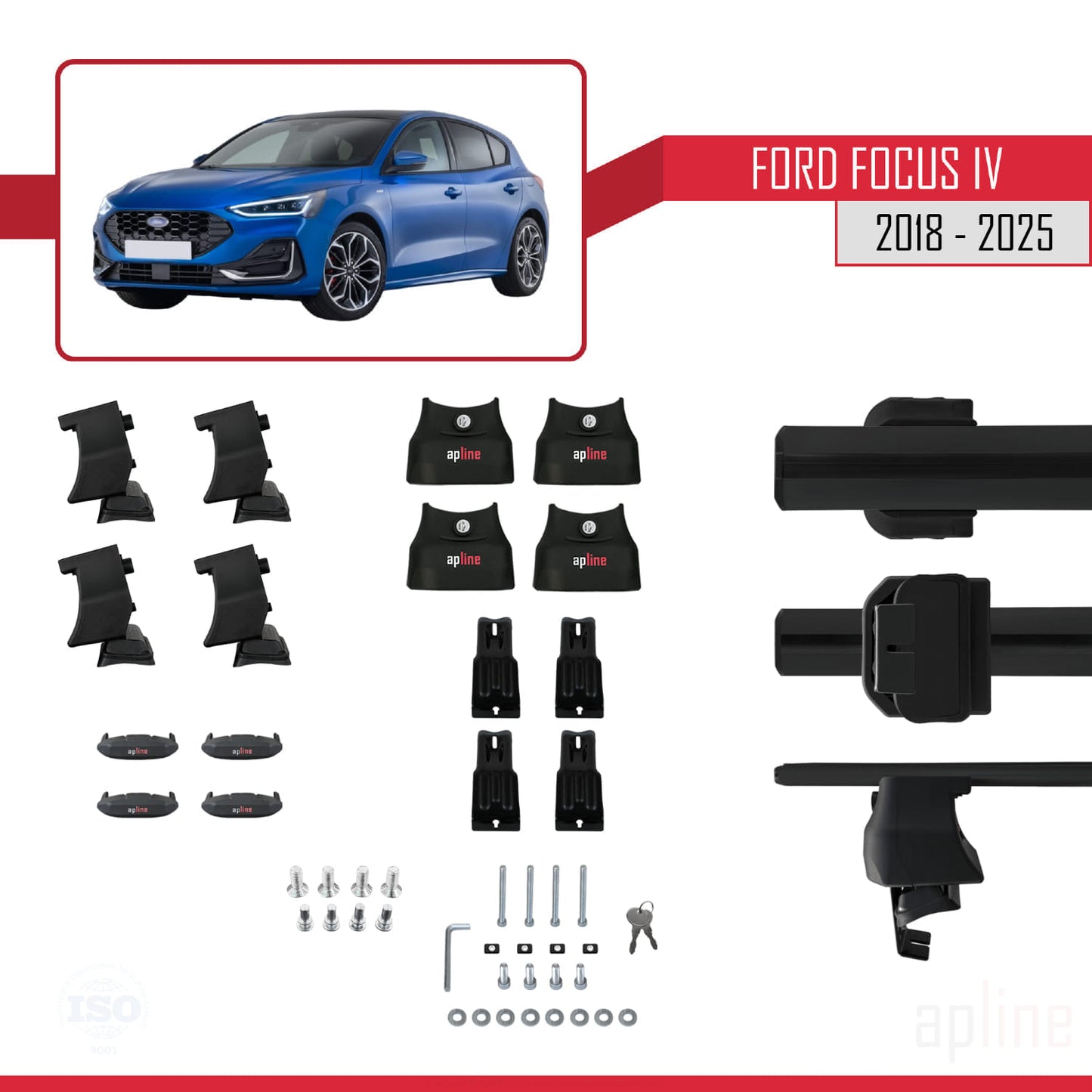 Compatible with Ford Focus 4 (C519) 2018-2025 ACE-4 Car Roof Rack Cross Bar Black Aluminium 2 Bars