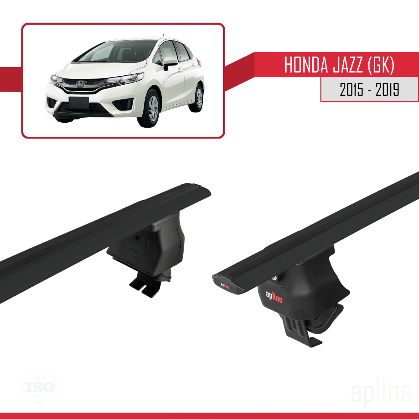 Compatible with Honda Jazz 3 (GK) 2015-2019 ACE-4 Car Roof Rack Cross Bar Black Aluminium 2 Bars