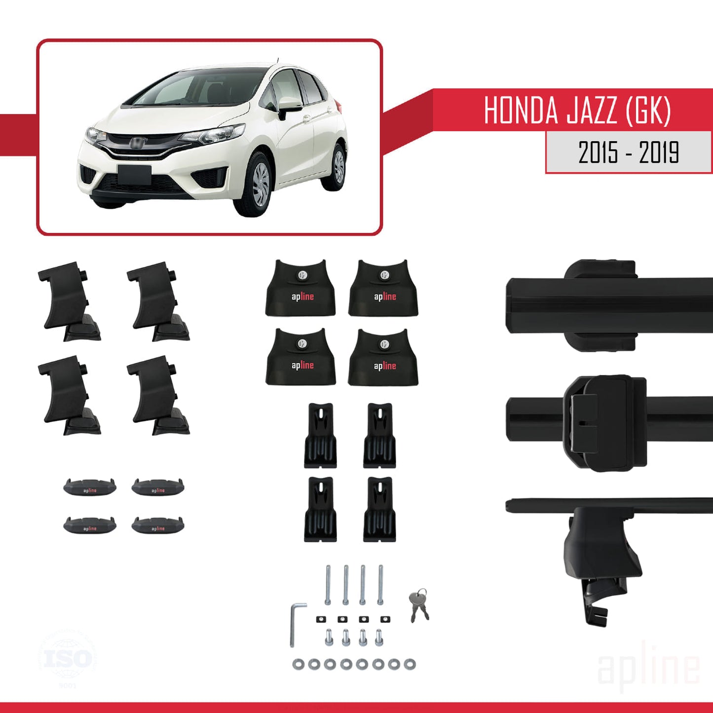 Compatible with Honda Jazz 3 (GK) 2015-2019 ACE-4 Car Roof Rack Cross Bar Black Aluminium 2 Bars