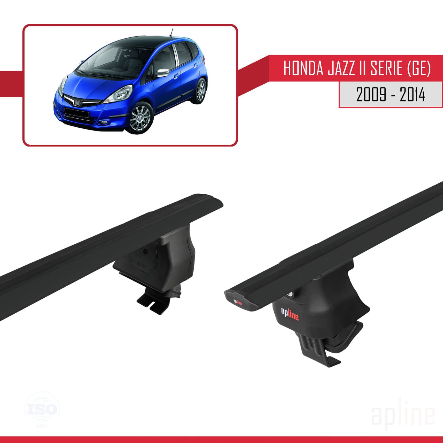 Compatible with Honda Jazz 2 (GE) 2009-2014 ACE-4 Car Roof Rack Cross Bar Black Aluminium 2 Bars