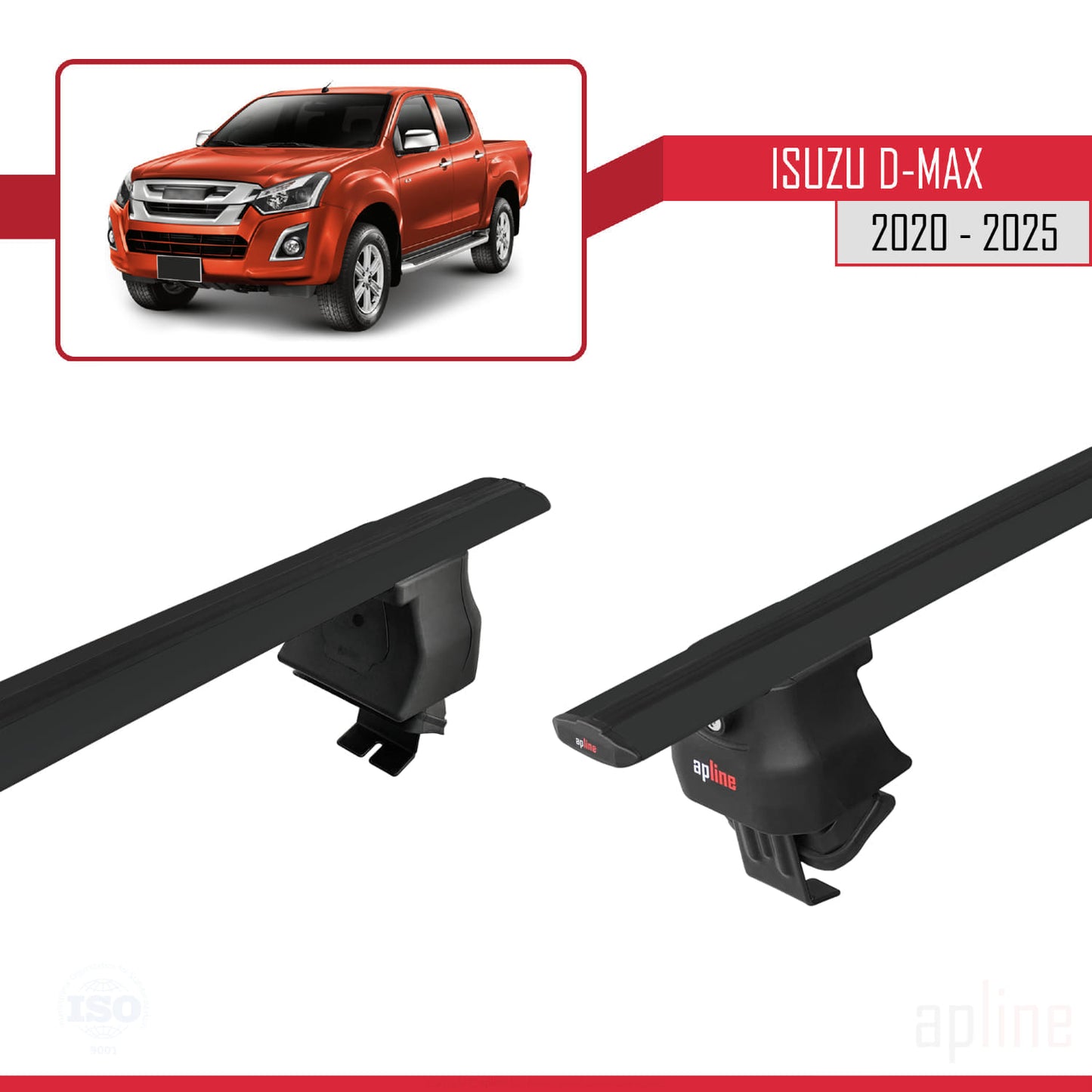 Compatible with Isuzu D-Max 3 (RG01) 2020-2025 ACE-4 Car Roof Rack Cross Bar Black Aluminium 2 Bars