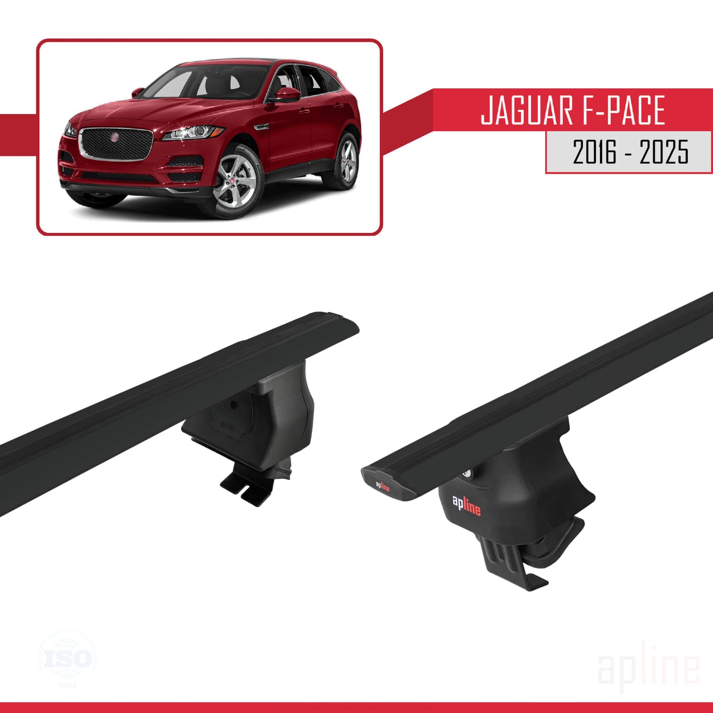Compatible with Jaguar F-Pace (X761) 2016-2025 ACE-4 Car Roof Rack Cross Bar Black Aluminium 2 Bars