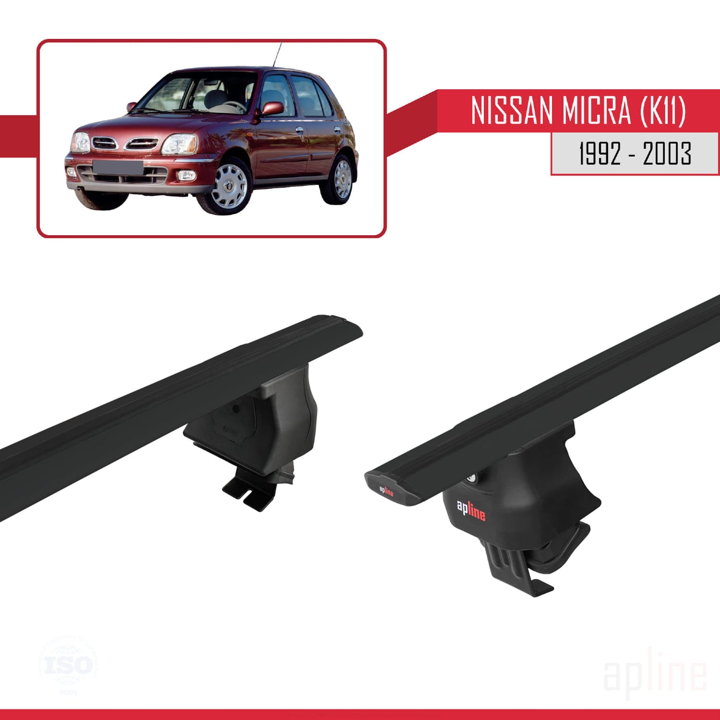 Compatible with Nissan Micra 2 (K11) 1992-2003 ACE-4 Car Roof Rack Cross Bar Black Aluminium 2 Bars