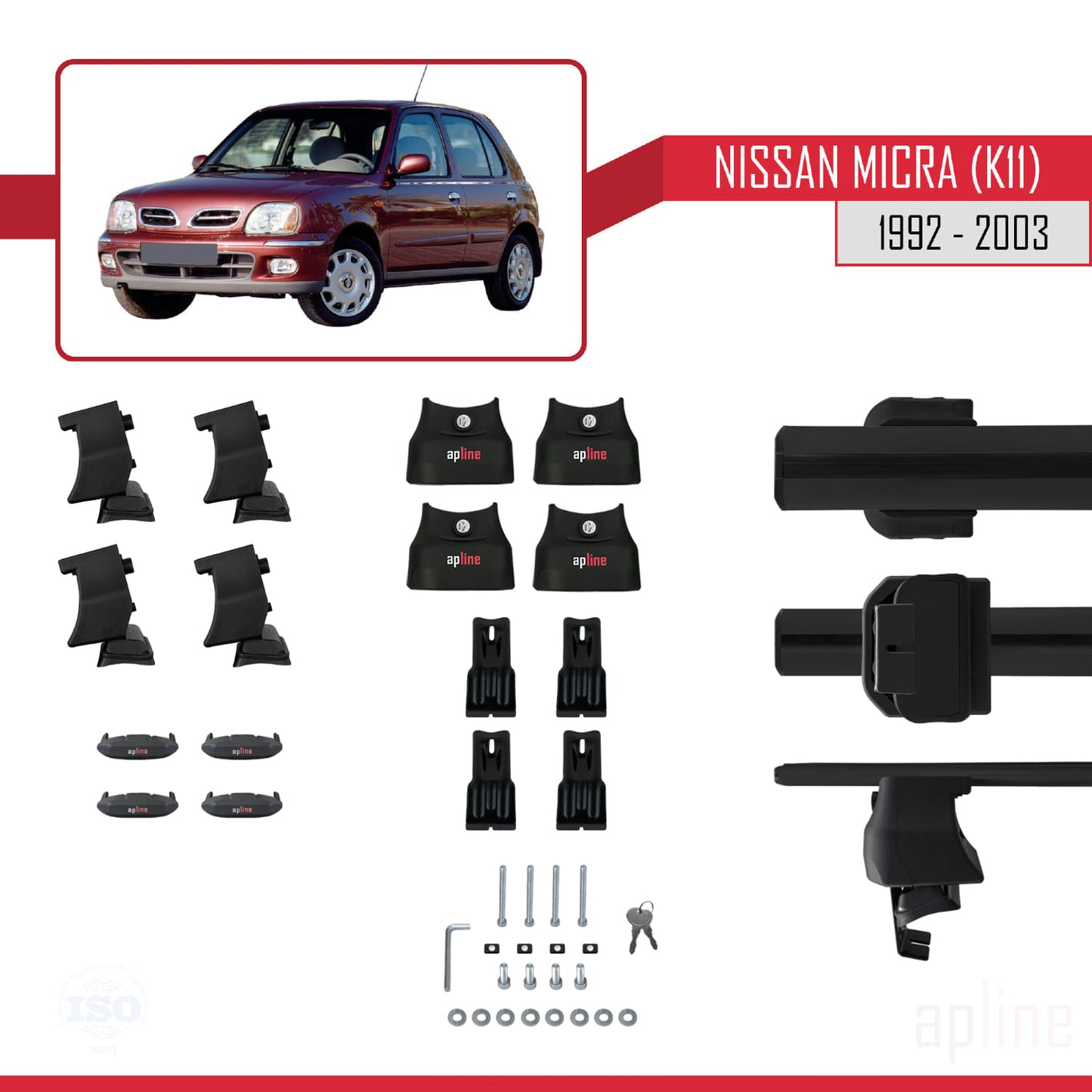 Compatible with Nissan Micra 2 (K11) 1992-2003 ACE-4 Car Roof Rack Cross Bar Black Aluminium 2 Bars