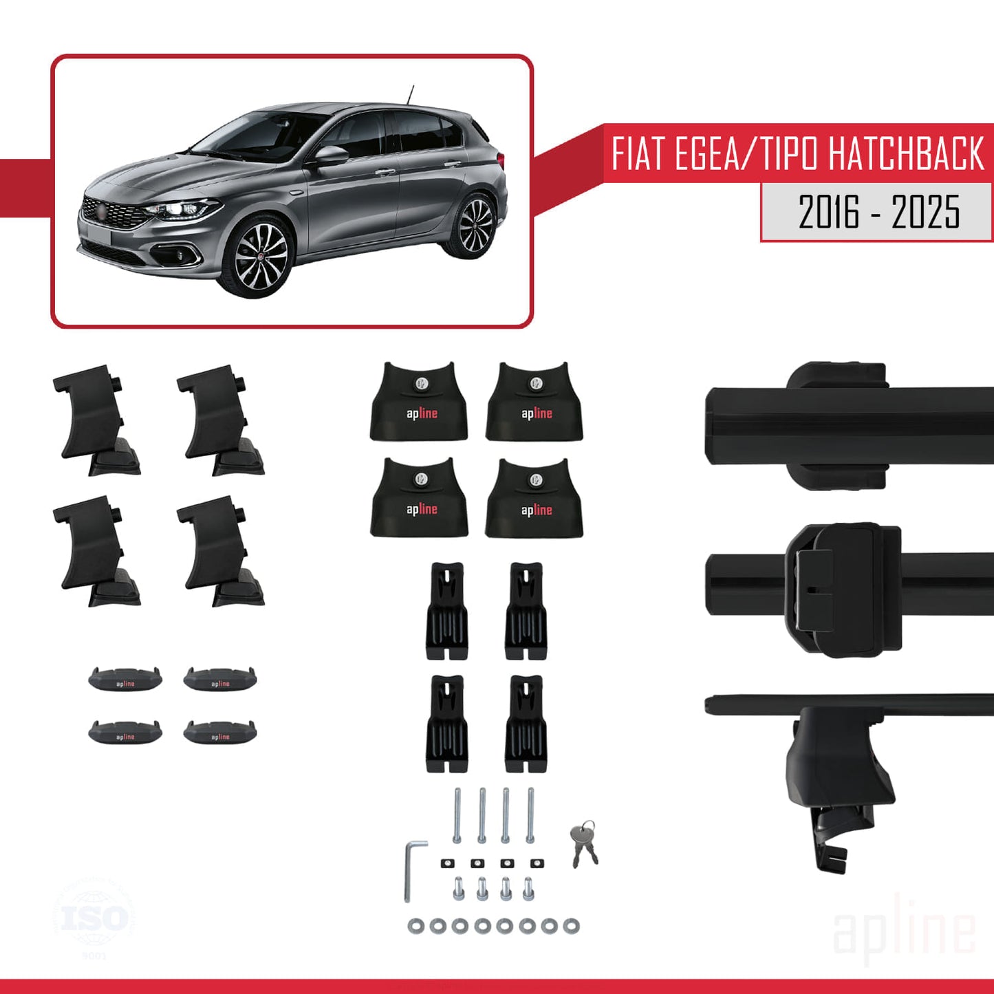 Compatible with Fiat Egea HB 2016-2025 ACE-4 Car Roof Rack Cross Bar Black Aluminium 2 Bars