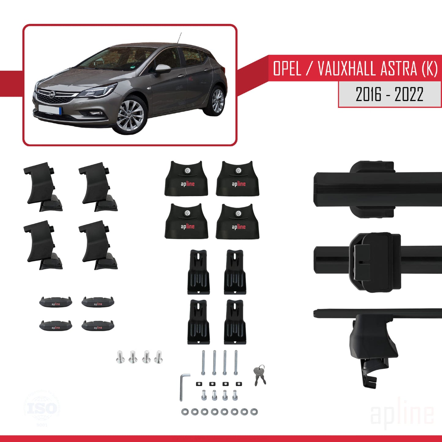 Compatible with Opel/Vauxhall Astra K 2016-2022 ACE-4 Car Roof Rack Cross Bar Black Aluminium 2 Bars