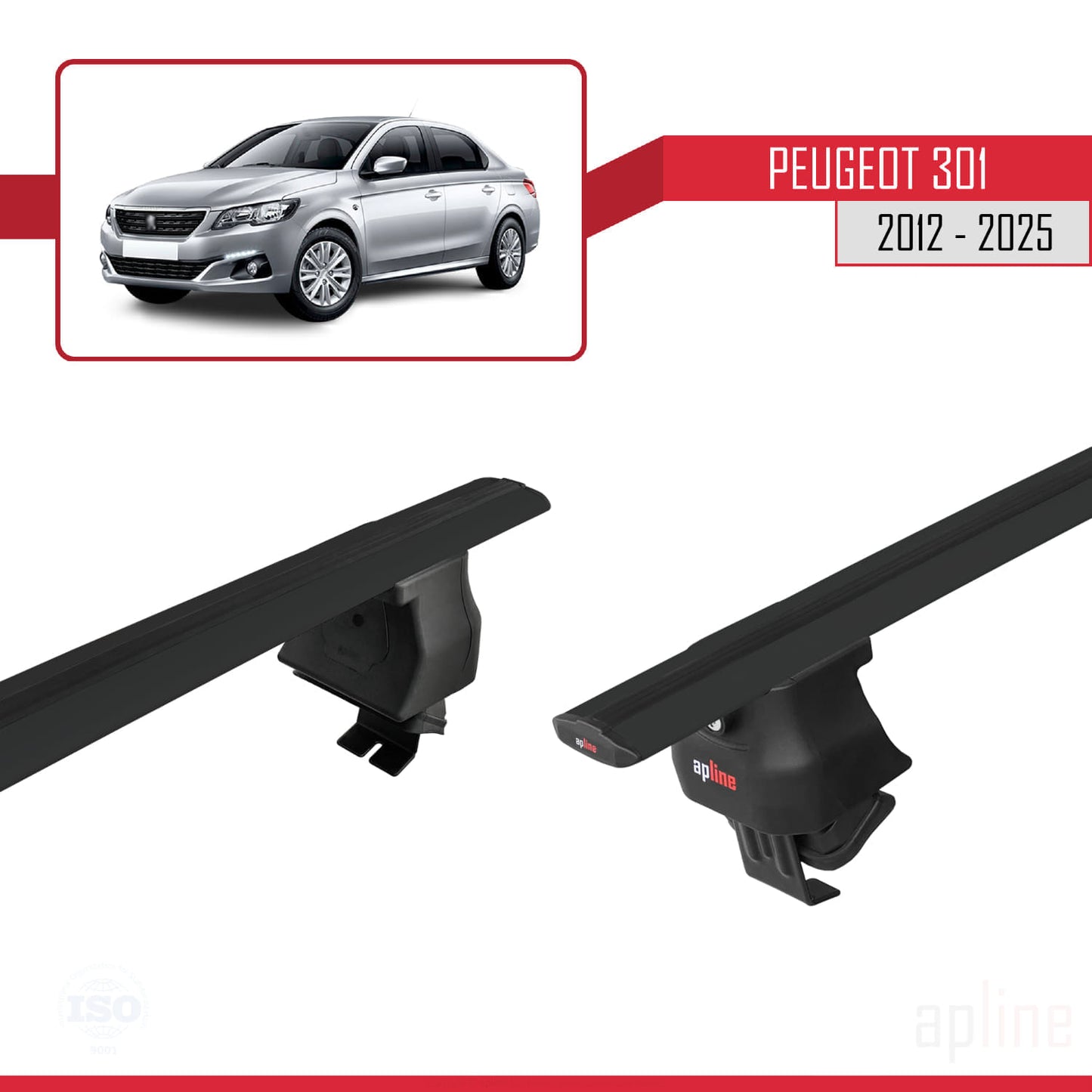 Compatible with Peugeot 301 2012-2025 ACE-4 Car Roof Rack Cross Bar Black Aluminium 2 Bars