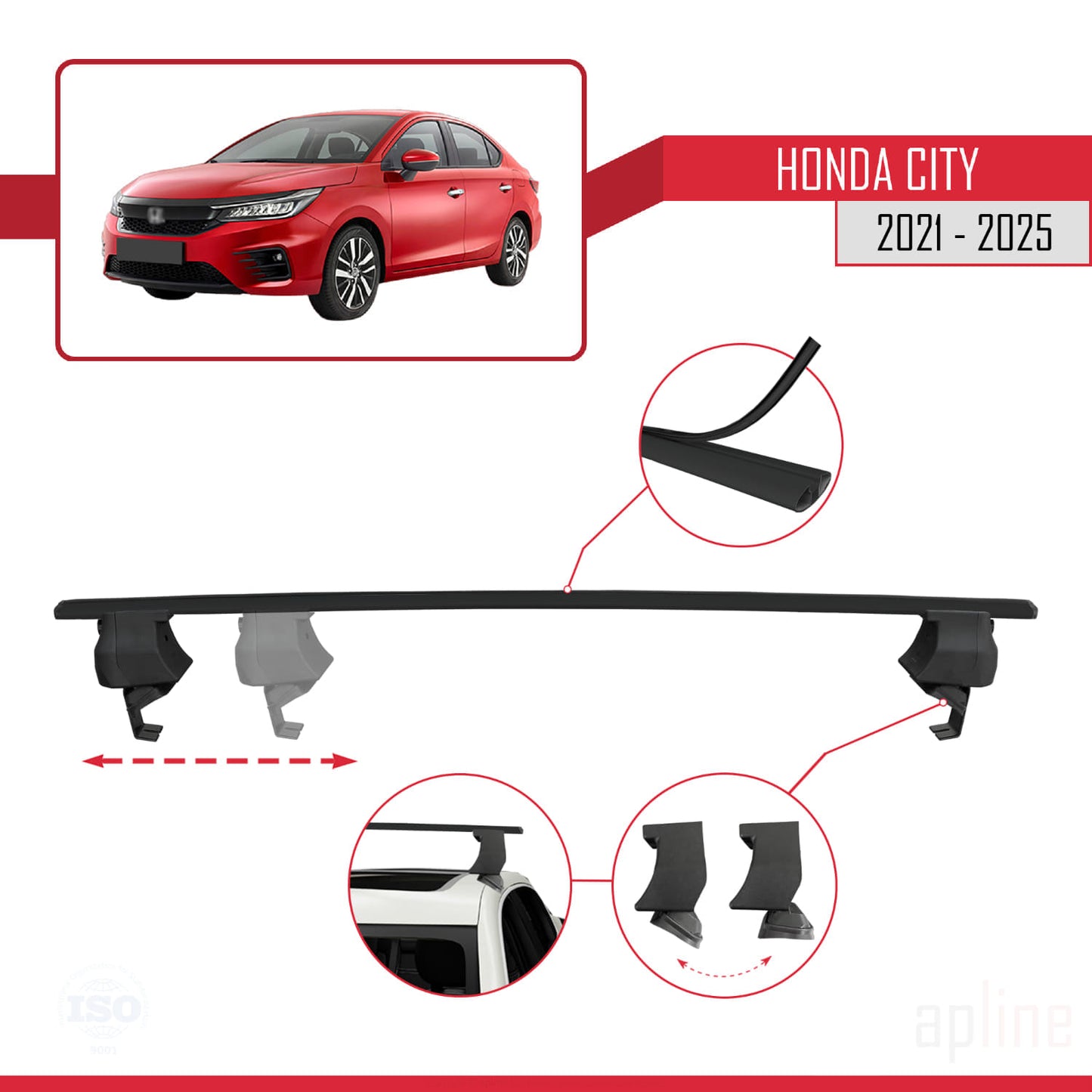 Compatible with Honda City 2021-2025 ACE-4 Car Roof Rack Cross Bar Black Aluminium 2 Bars