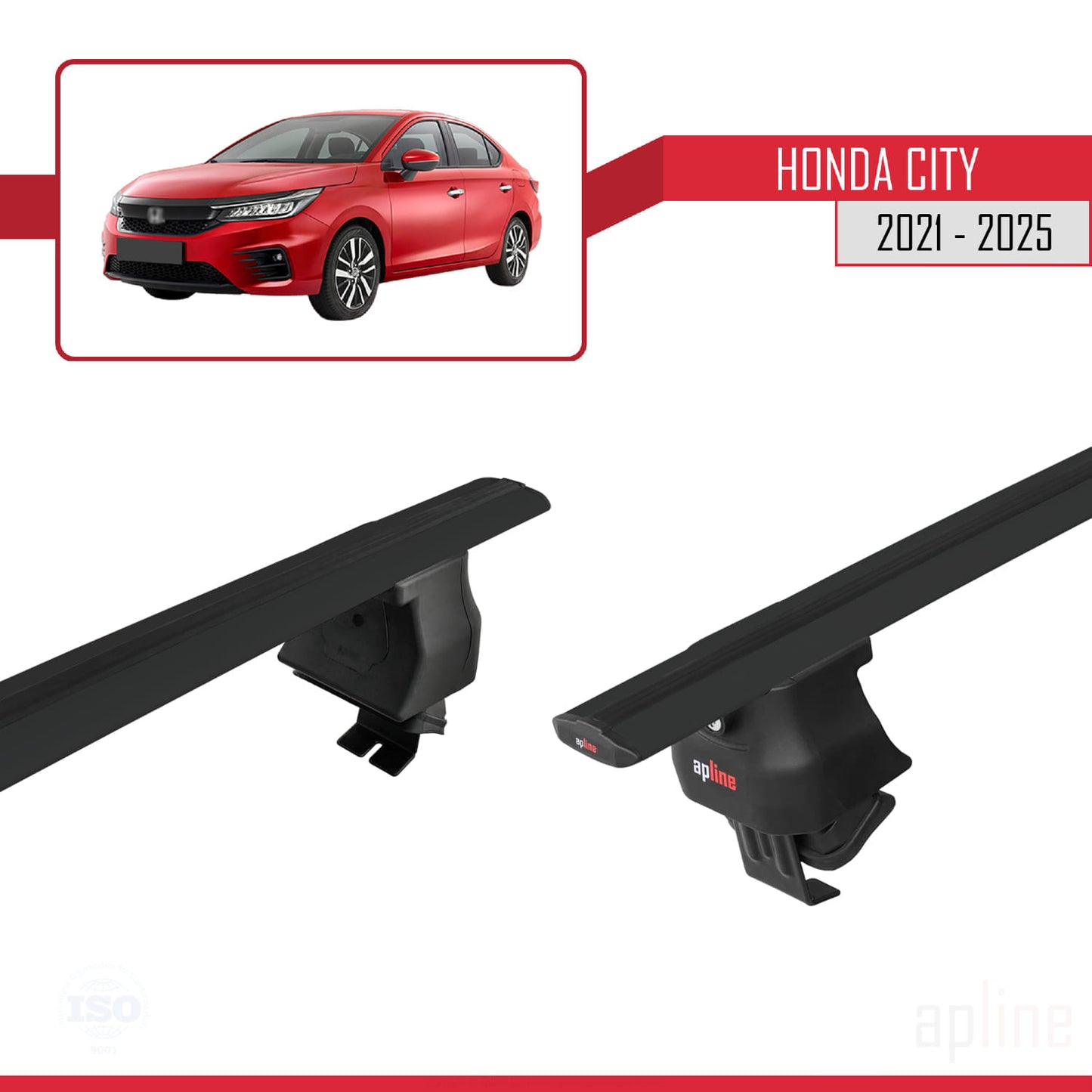 Compatible with Honda City 2021-2025 ACE-4 Car Roof Rack Cross Bar Black Aluminium 2 Bars