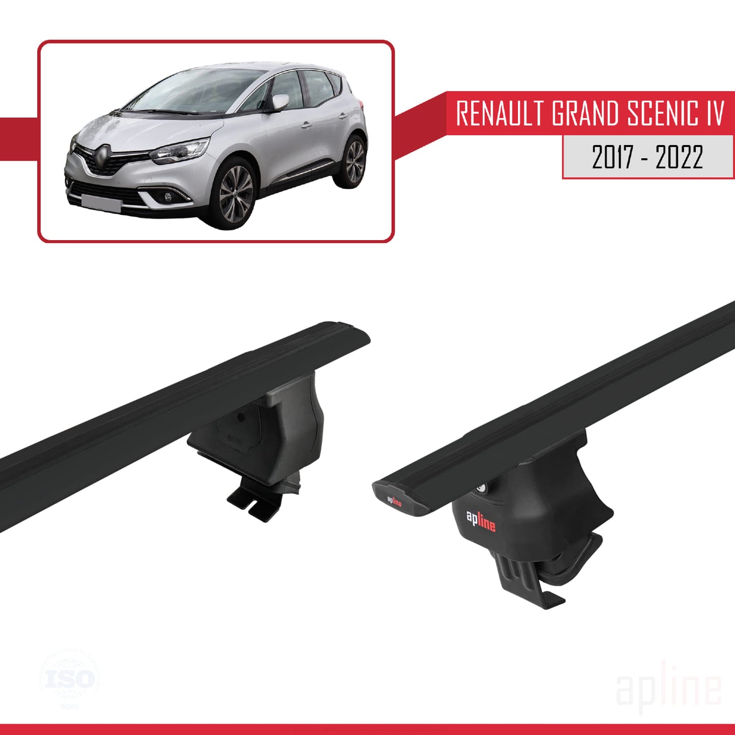 Compatible with Renault Grand Scenic 4 2017-2022 ACE-4 Car Roof Rack Cross Bar Black Aluminium 2 Bars