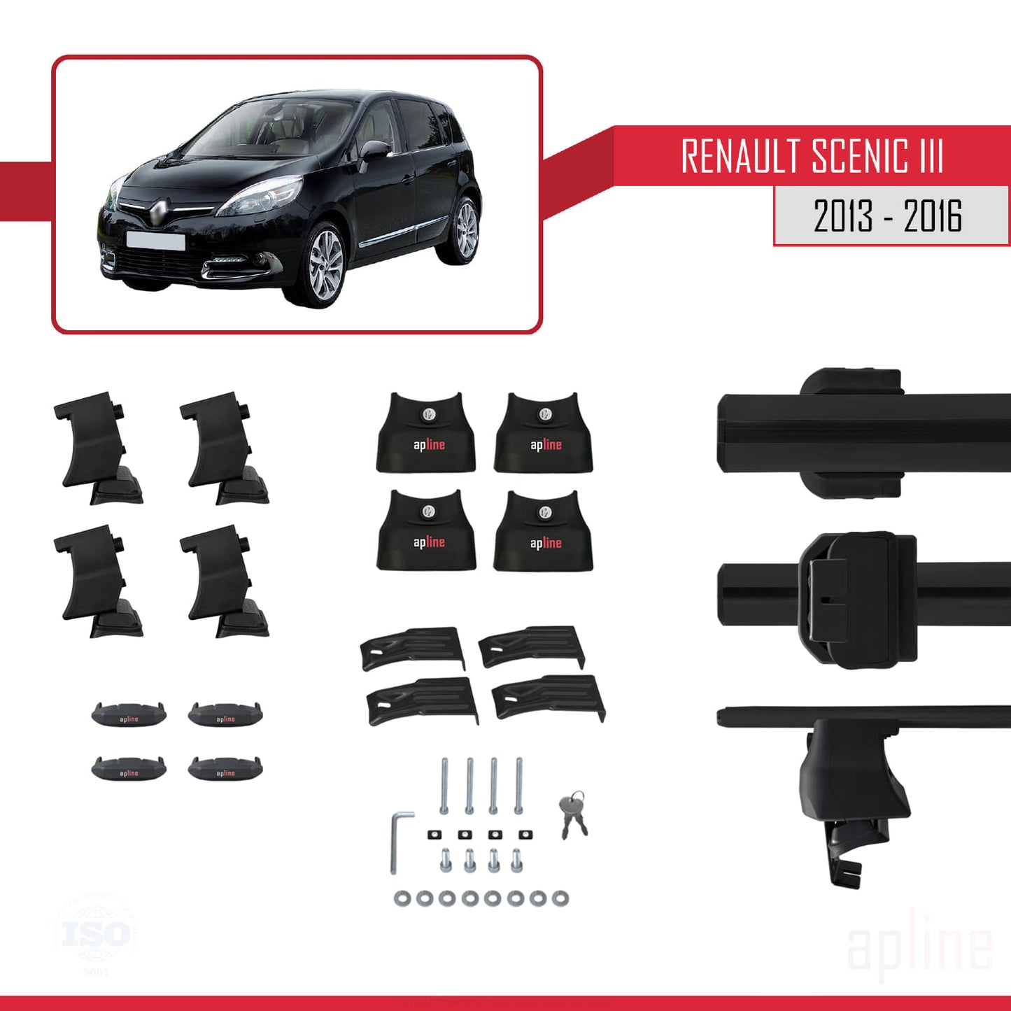 Compatible with Renault Scenic 3 2013-2016 ACE-4 Car Roof Rack Cross Bar Black Aluminium 2 Bars